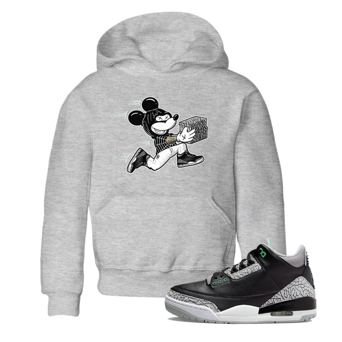 3s Green Glow shirt to match jordans Thief Mouse sneaker tees Air Jordan 3 Green Glow Drip Gear Zone baby toddler Heather Grey 1 cotton Shirt