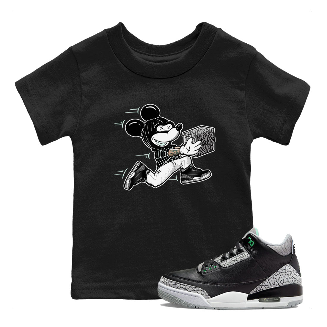 3s Green Glow shirt to match jordans Thief Mouse sneaker tees Air Jordan 3 Green Glow Drip Gear Zone baby toddler Black 1 cotton Shirt