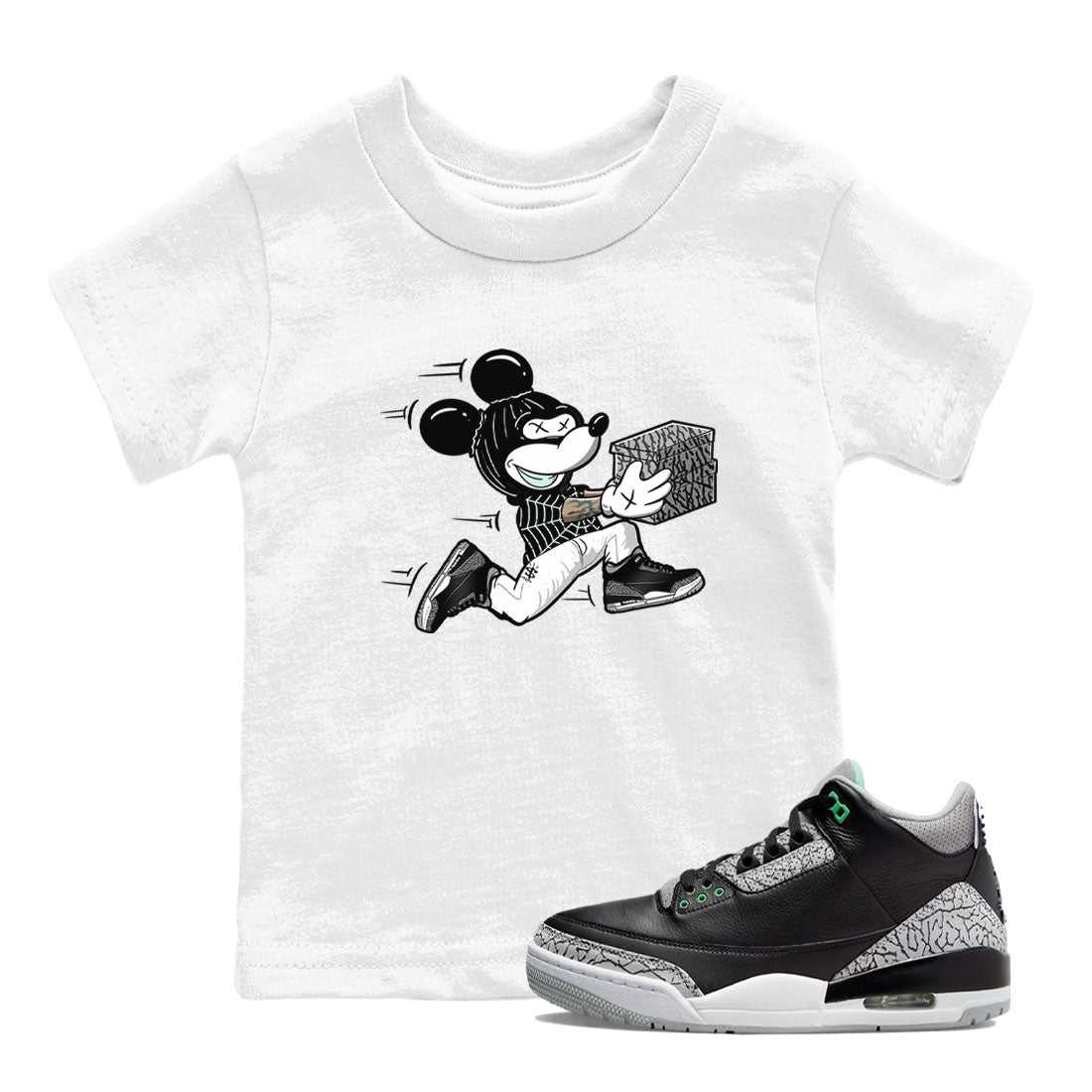 3s Green Glow shirt to match jordans Thief Mouse sneaker tees Air Jordan 3 Green Glow Drip Gear Zone baby toddler White 1 cotton Shirt