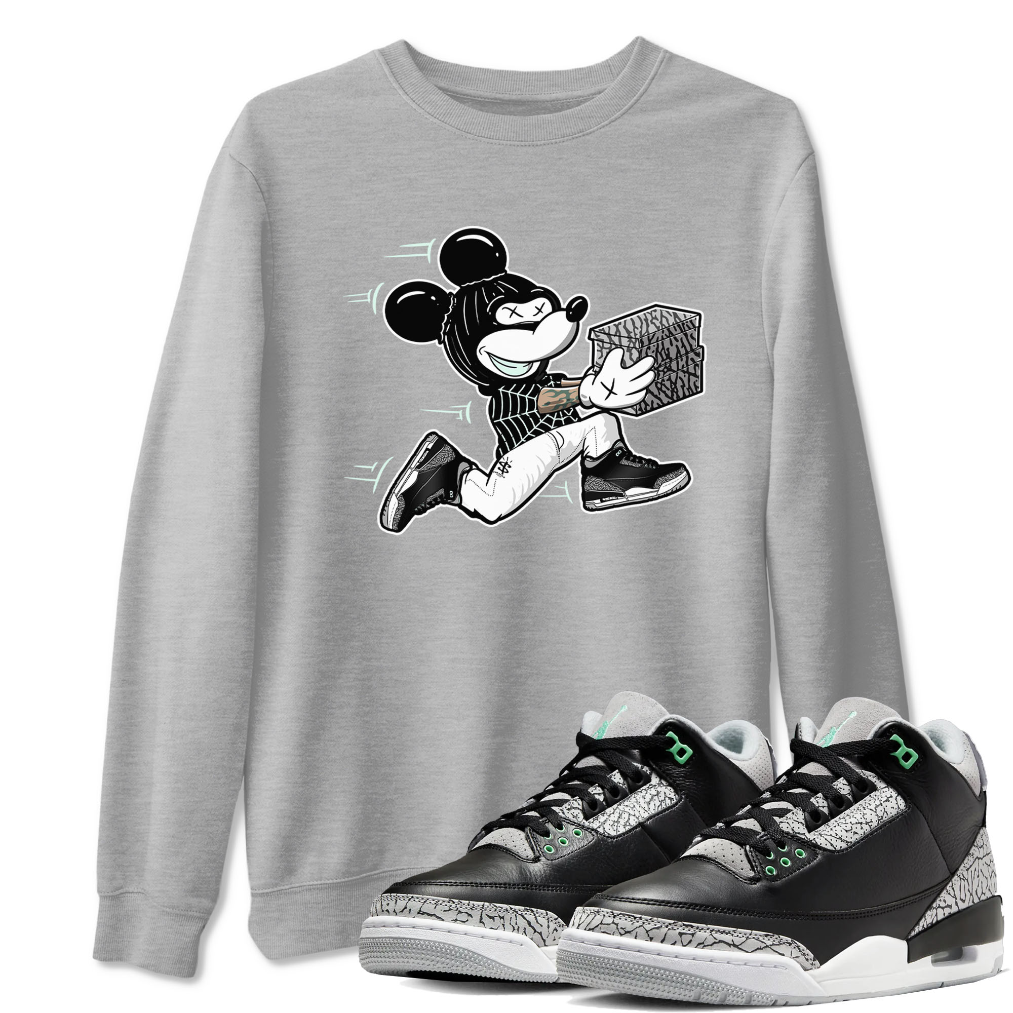 3s Green Glow shirt to match jordans Thief Mouse sneaker tees Air Jordan 3 Green Glow Drip Gear Zone unisex cotton Heather Grey 1 crew neck shirt