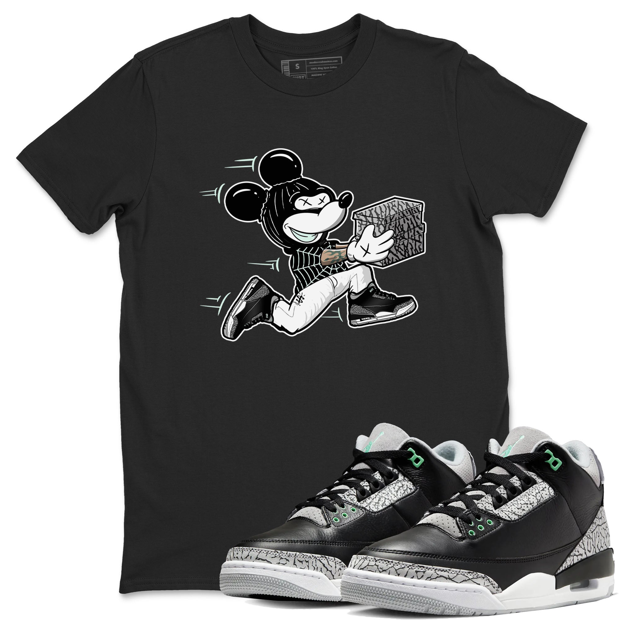 3s Green Glow shirt to match jordans Thief Mouse sneaker tees Air Jordan 3 Green Glow Drip Gear Zone unisex cotton Black 1 crew neck shirt