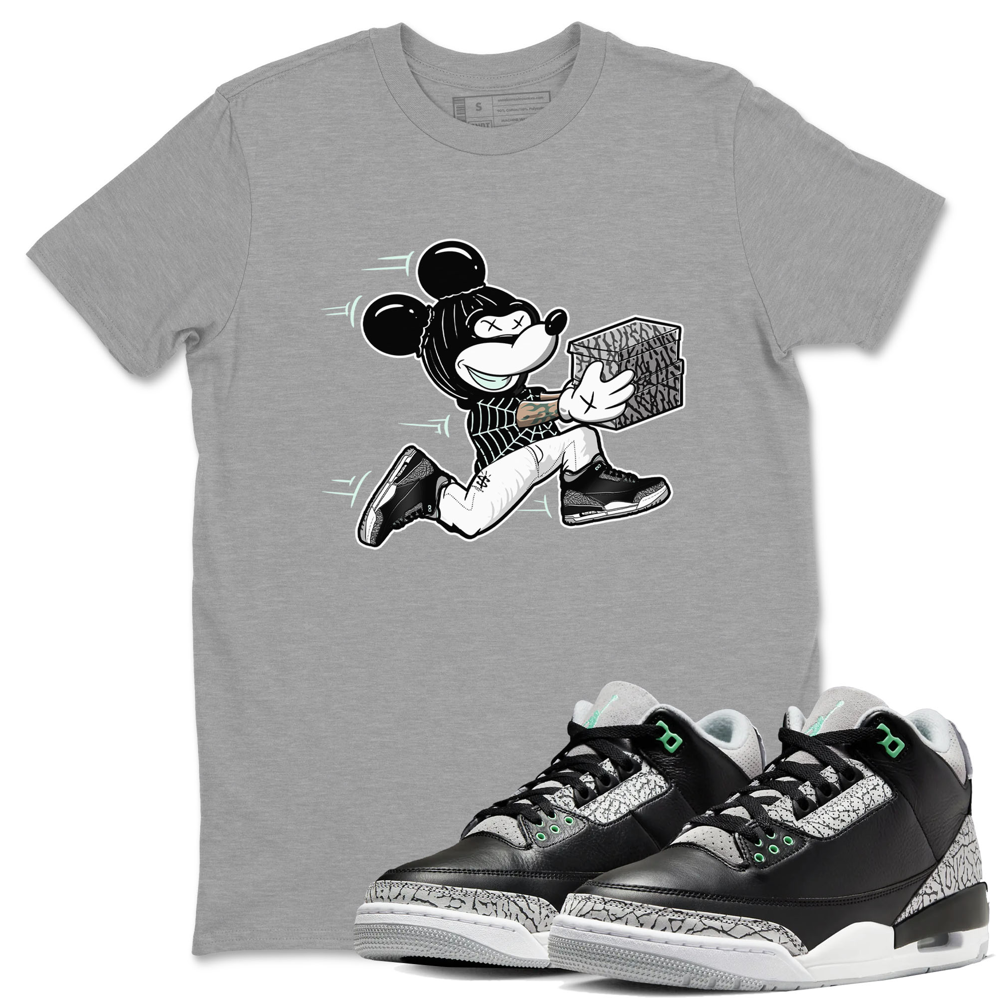 3s Green Glow shirt to match jordans Thief Mouse sneaker tees Air Jordan 3 Green Glow Drip Gear Zone unisex cotton Heather Grey 1 crew neck shirt