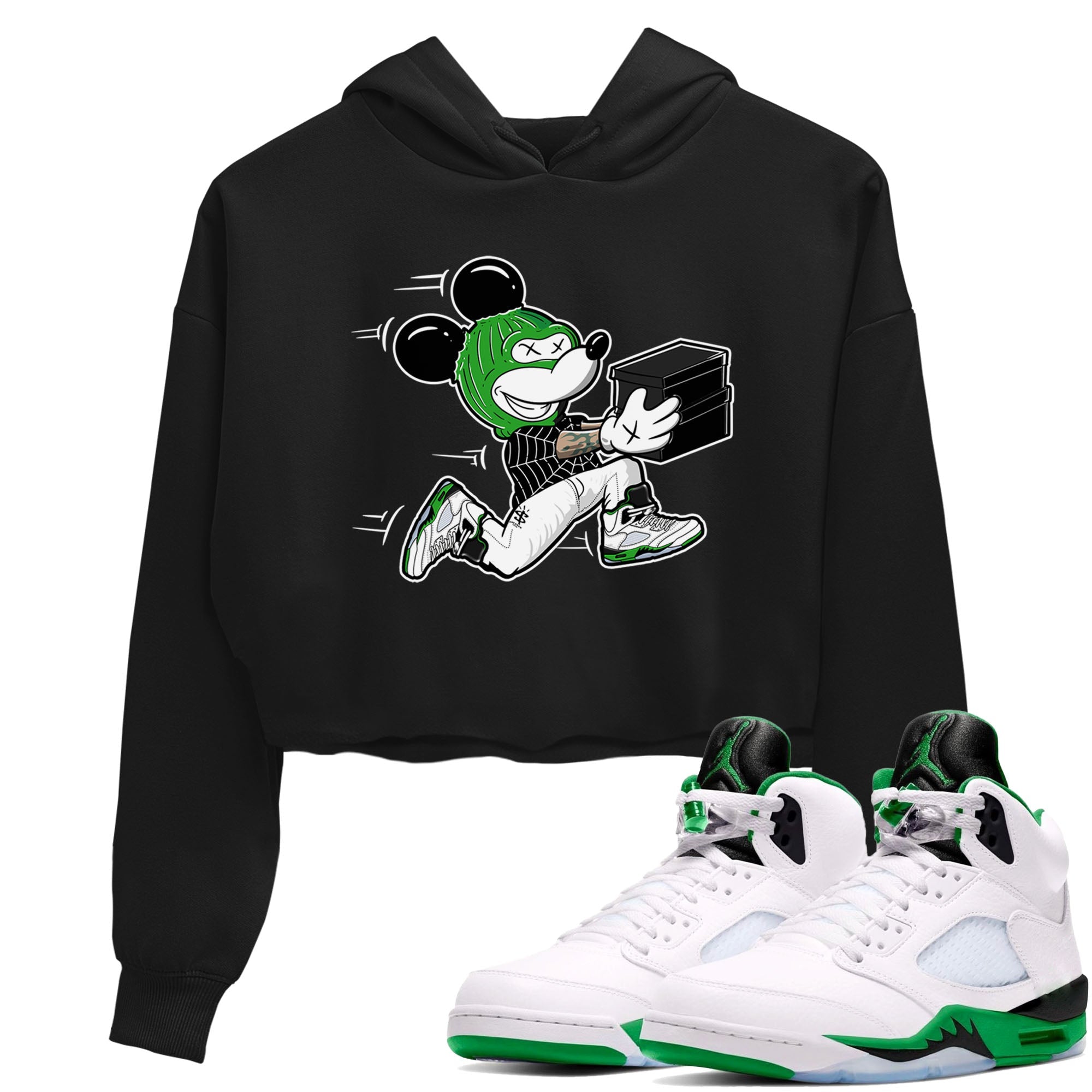 5s Lucky Green shirt to match jordans Thief Mouse sneaker tees Air Jordan 5 Lucky Green Drip Gear Zone Streetwear Black 1 crop length shirt