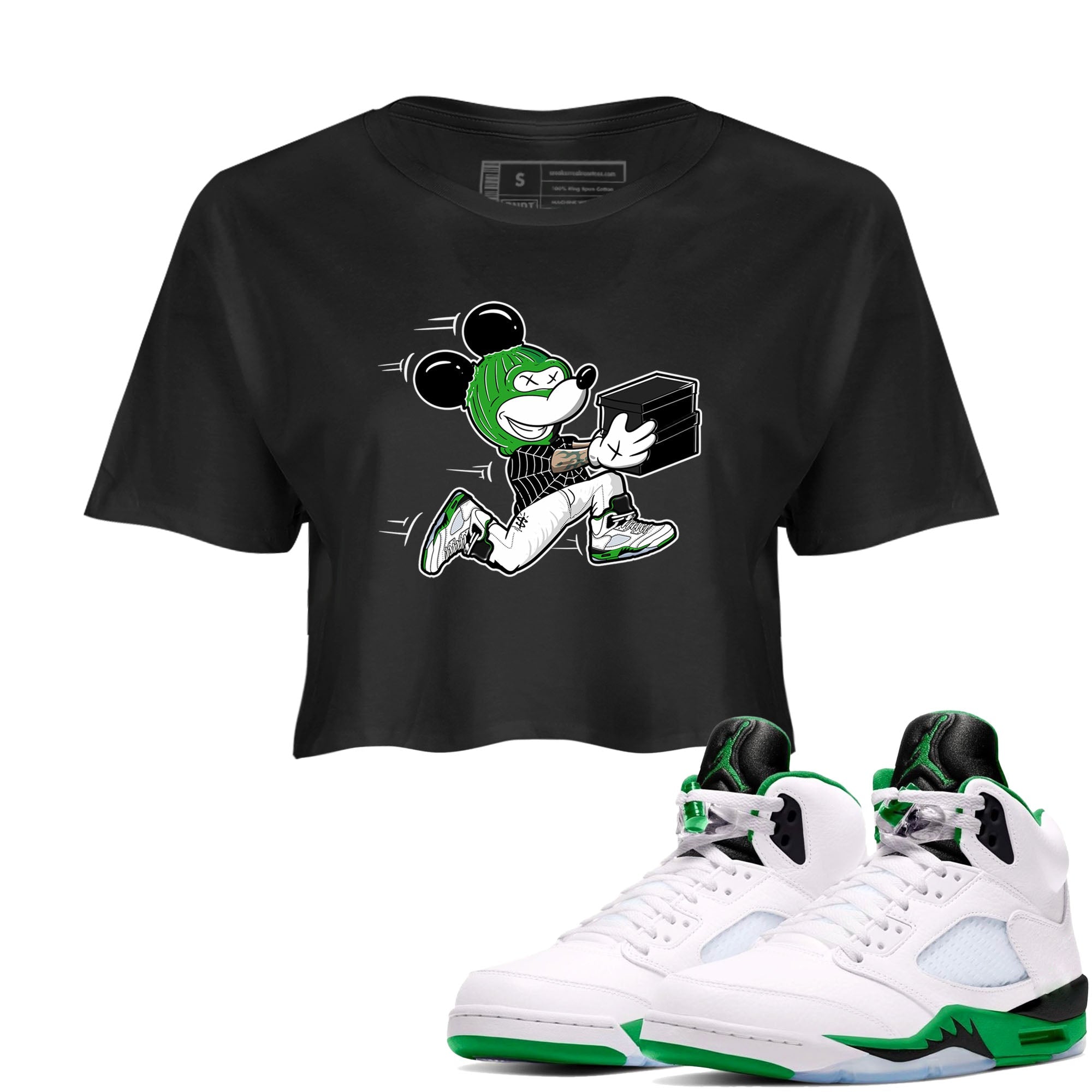 5s Lucky Green shirt to match jordans Thief Mouse sneaker tees Air Jordan 5 Lucky Green Drip Gear Zone Streetwear Black 1 crop length shirt