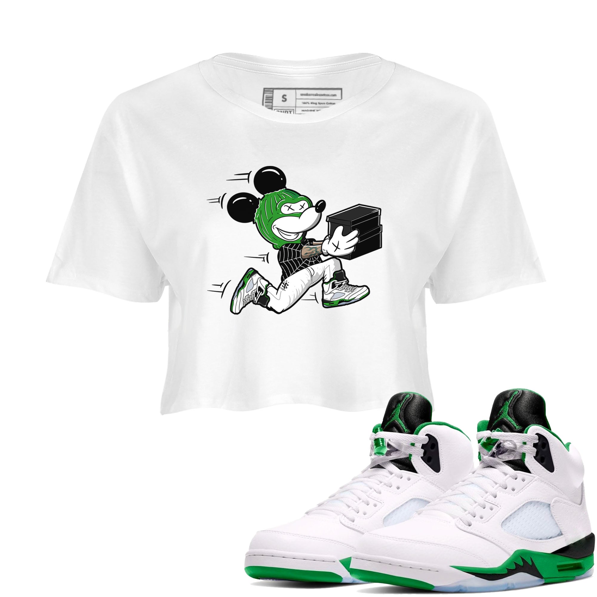 5s Lucky Green shirt to match jordans Thief Mouse sneaker tees Air Jordan 5 Lucky Green Drip Gear Zone Streetwear White 1 crop length shirt