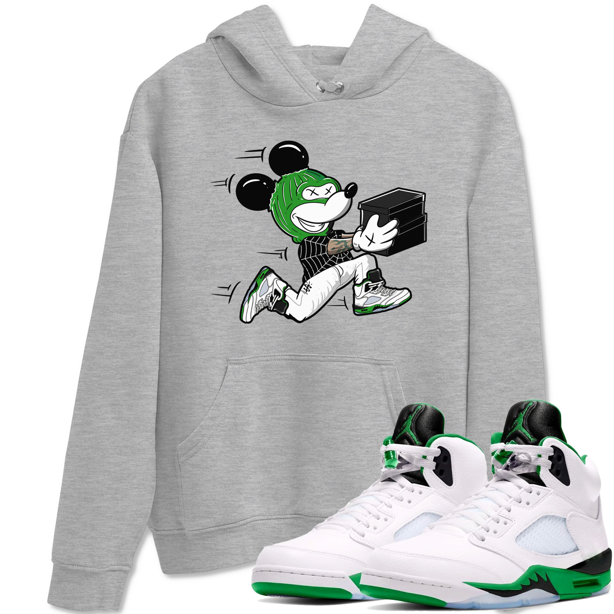 5s Lucky Green shirt to match jordans Thief Mouse sneaker tees Air Jordan 5 Lucky Green Drip Gear Zone Streetwear unisex cotton Heather Grey 1 crew neck shirt