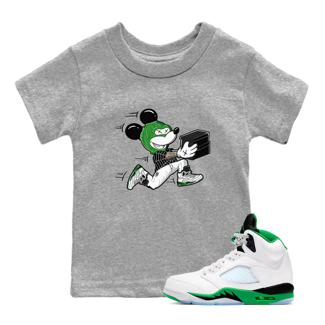 5s Lucky Green shirt to match jordans Thief Mouse sneaker tees Air Jordan 5 Lucky Green Drip Gear Zone Streetwear baby toddler Heather Grey 1 cotton Shirt