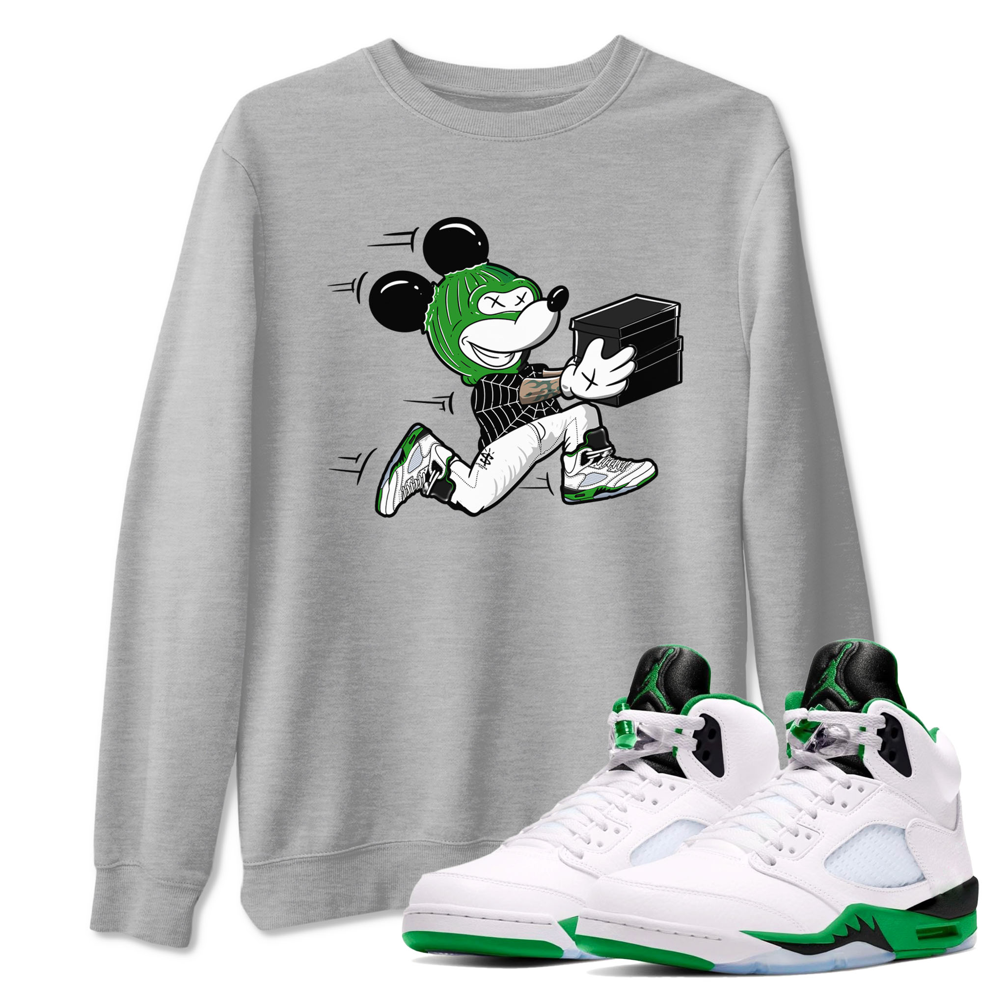 5s Lucky Green shirt to match jordans Thief Mouse sneaker tees Air Jordan 5 Lucky Green Drip Gear Zone Streetwear unisex cotton Heather Grey 1 crew neck shirt