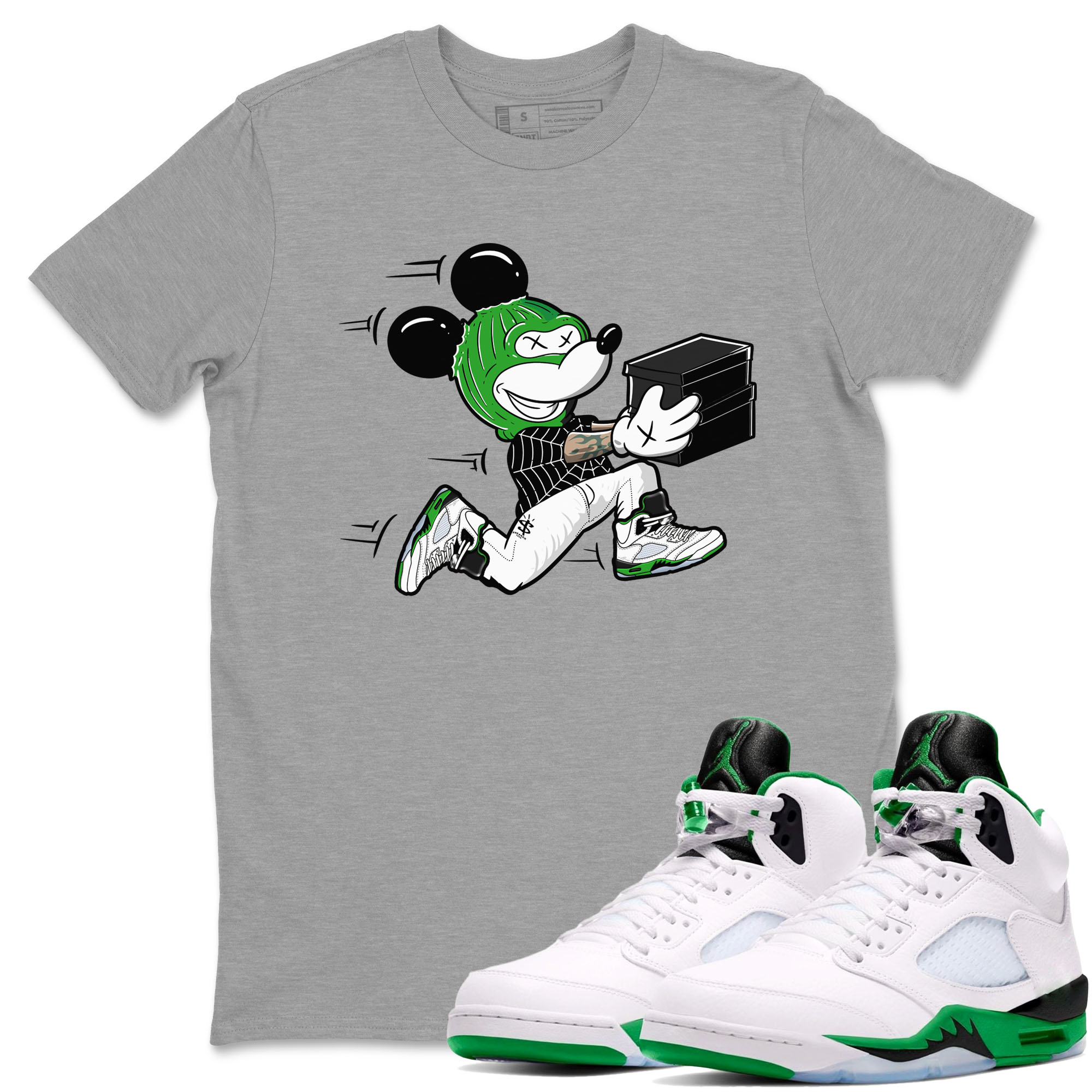 5s Lucky Green shirt to match jordans Thief Mouse sneaker tees Air Jordan 5 Lucky Green Drip Gear Zone Streetwear unisex cotton Heather Grey 1 crew neck shirt