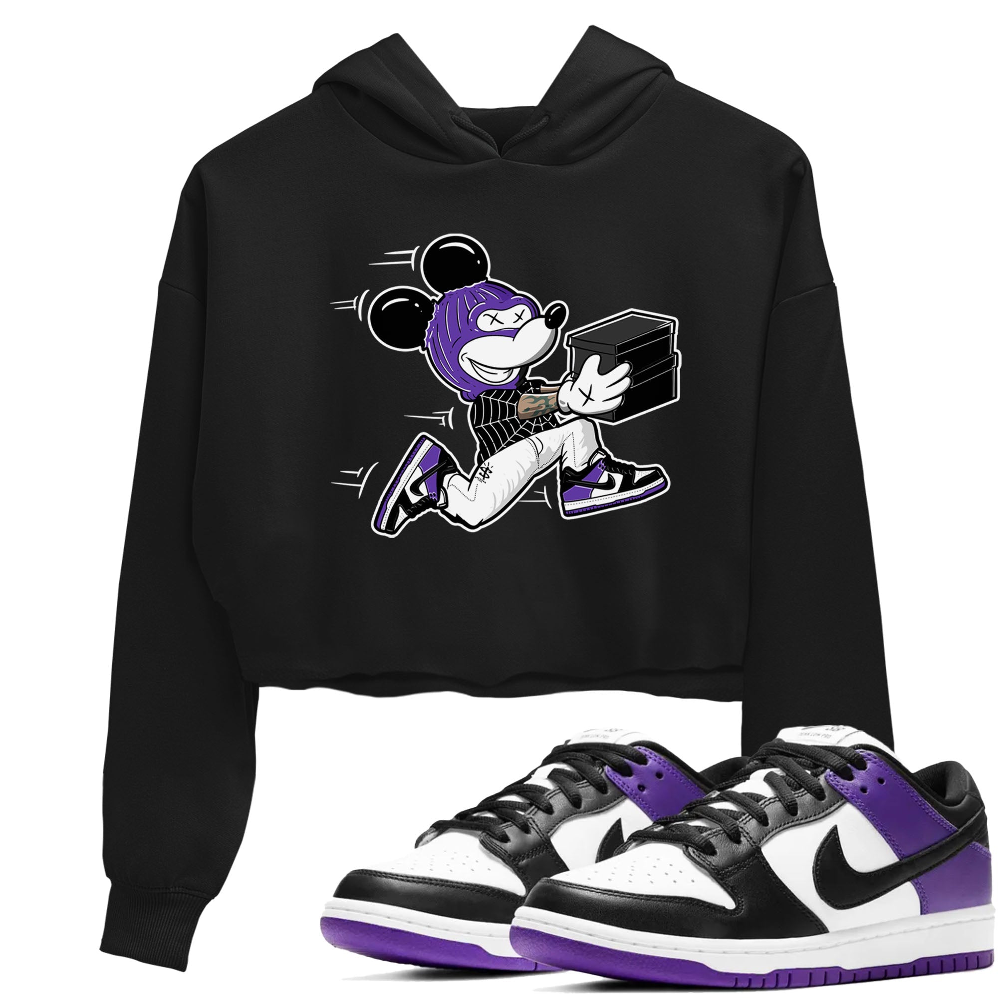 Nike SB Dunk Low Court Purple Shirt To Match Jordans Thief Mouse Streetwear Fashion Dunk Low Court Purple Drip Gear Zone Black 1 Women's Crop Tee