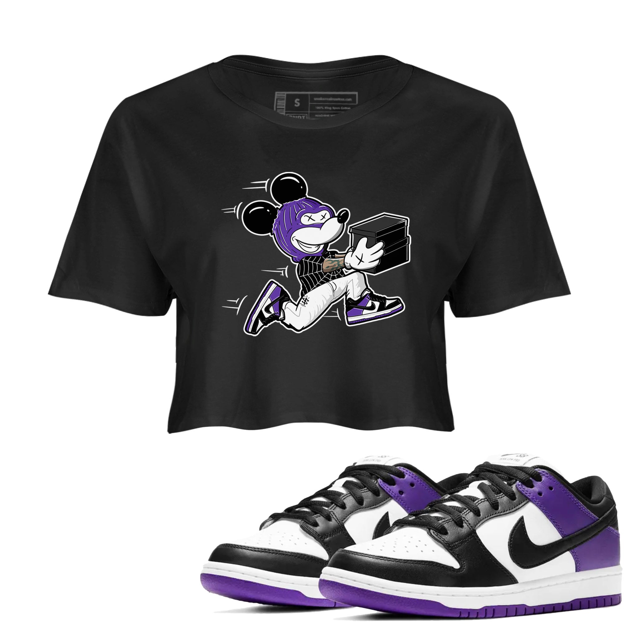 Nike SB Dunk Low Court Purple Shirt To Match Jordans Thief Mouse Streetwear Fashion Dunk Low Court Purple Drip Gear Zone Black 1 Women's Crop Tee