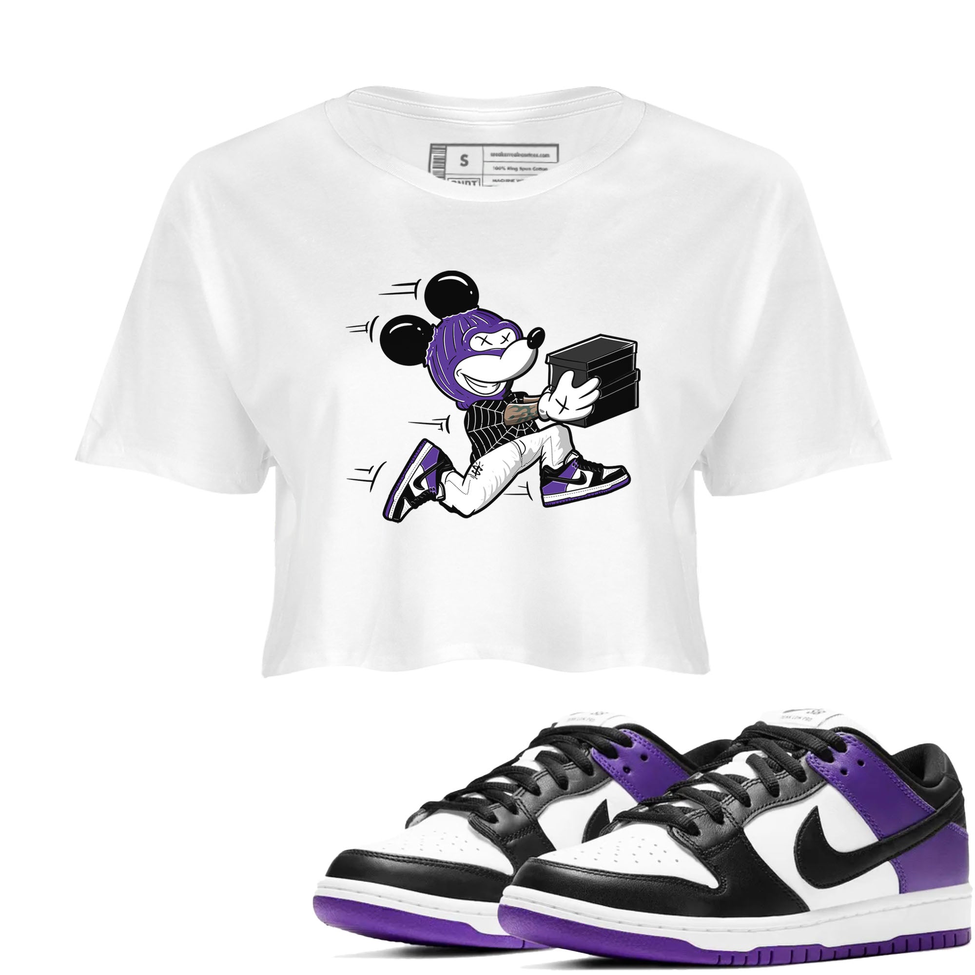 Nike SB Dunk Low Court Purple Shirt To Match Jordans Thief Mouse Streetwear Fashion Dunk Low Court Purple Drip Gear Zone White 1 Women's Crop Tee