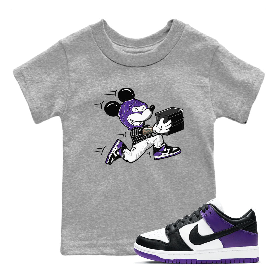 Nike SB Dunk Low Court Purple Shirt To Match Jordans Thief Mouse Streetwear Fashion Dunk Low Court Purple Drip Gear Zone baby toddler Heather Grey 1 cotton Shirt