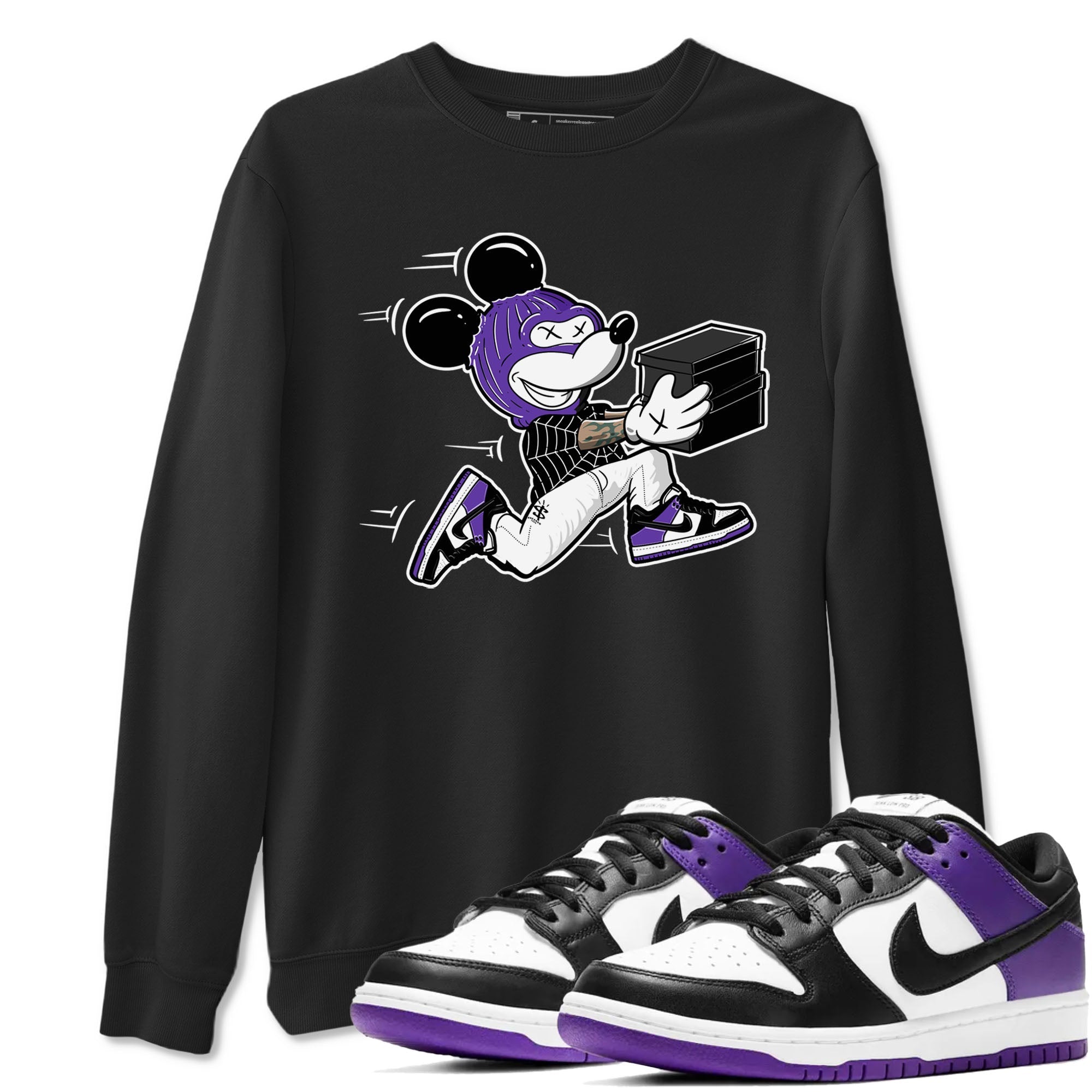 Nike SB Dunk Low Court Purple Shirt To Match Jordans Thief Mouse Streetwear Fashion Dunk Low Court Purple Drip Gear Zone unisex crew neck t-shirt Black 1 crew neck shirt