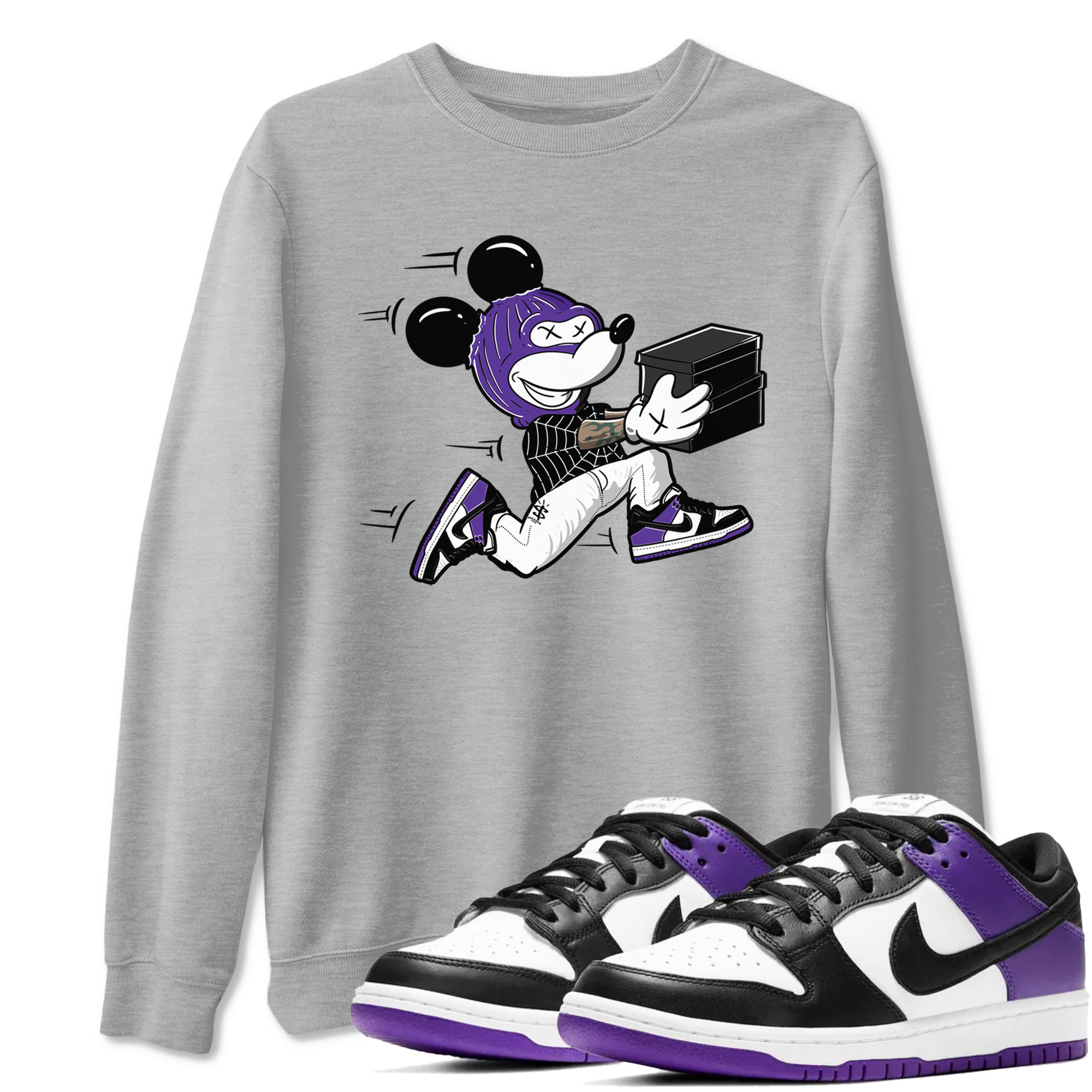 Nike SB Dunk Low Court Purple Shirt To Match Jordans Thief Mouse Streetwear Fashion Dunk Low Court Purple Drip Gear Zone unisex crew neck t-shirt Heather Grey 1 crew neck shirt