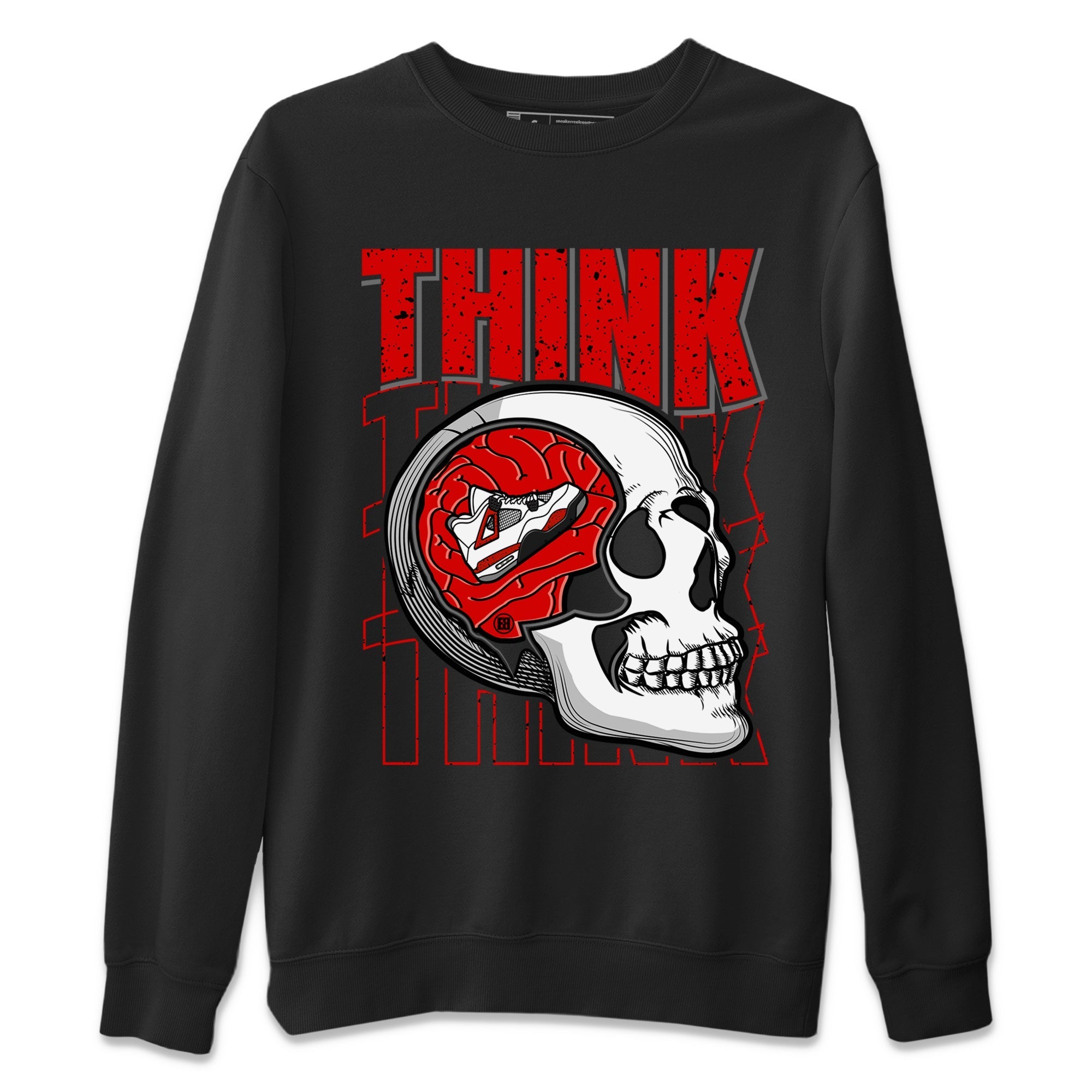 Air Jordan 4 Red Cement Sneaker Match Tees Think Think Think 4s Red Cement T-Shirts Sneaker Release Tees Unisex Shirts Black 2