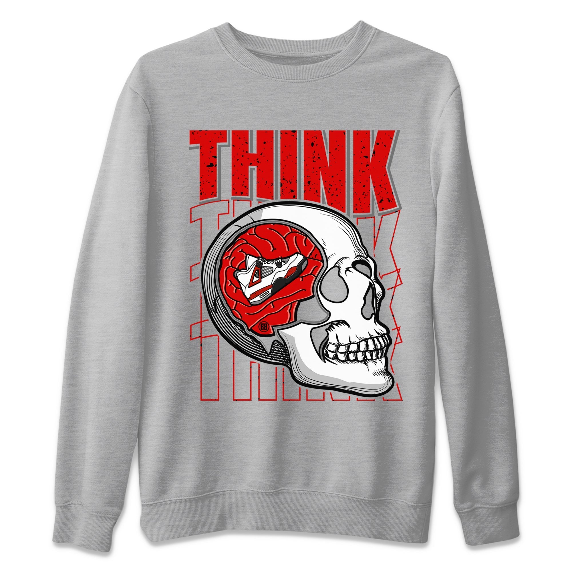 Air Jordan 4 Red Cement Sneaker Match Tees Think Think Think 4s Red Cement T-Shirts Sneaker Release Tees Unisex Shirts Heather Grey 2