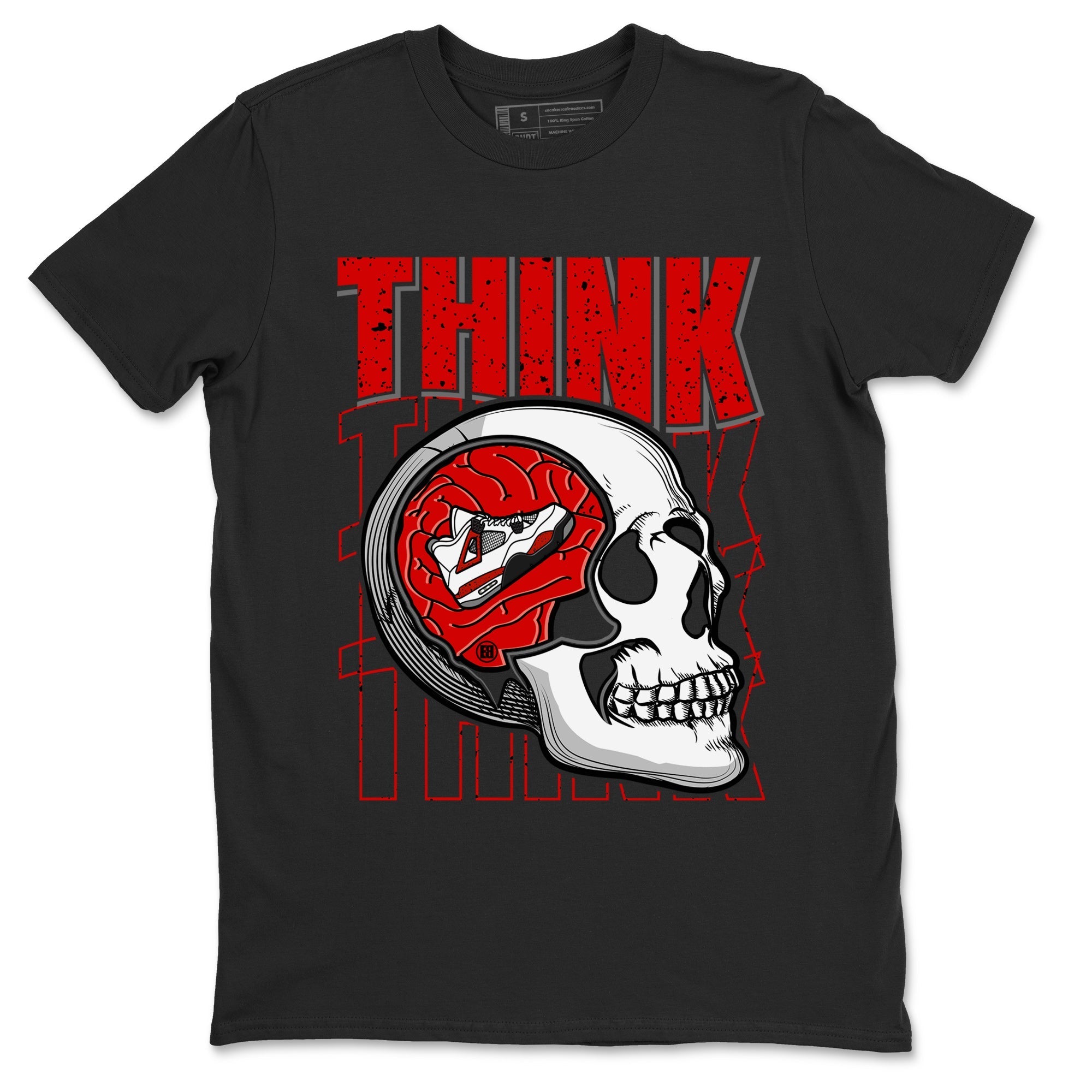 Air Jordan 4 Red Cement Sneaker Match Tees Think Think Think 4s Red Cement T-Shirts Sneaker Release Tees Unisex Shirts Black 2