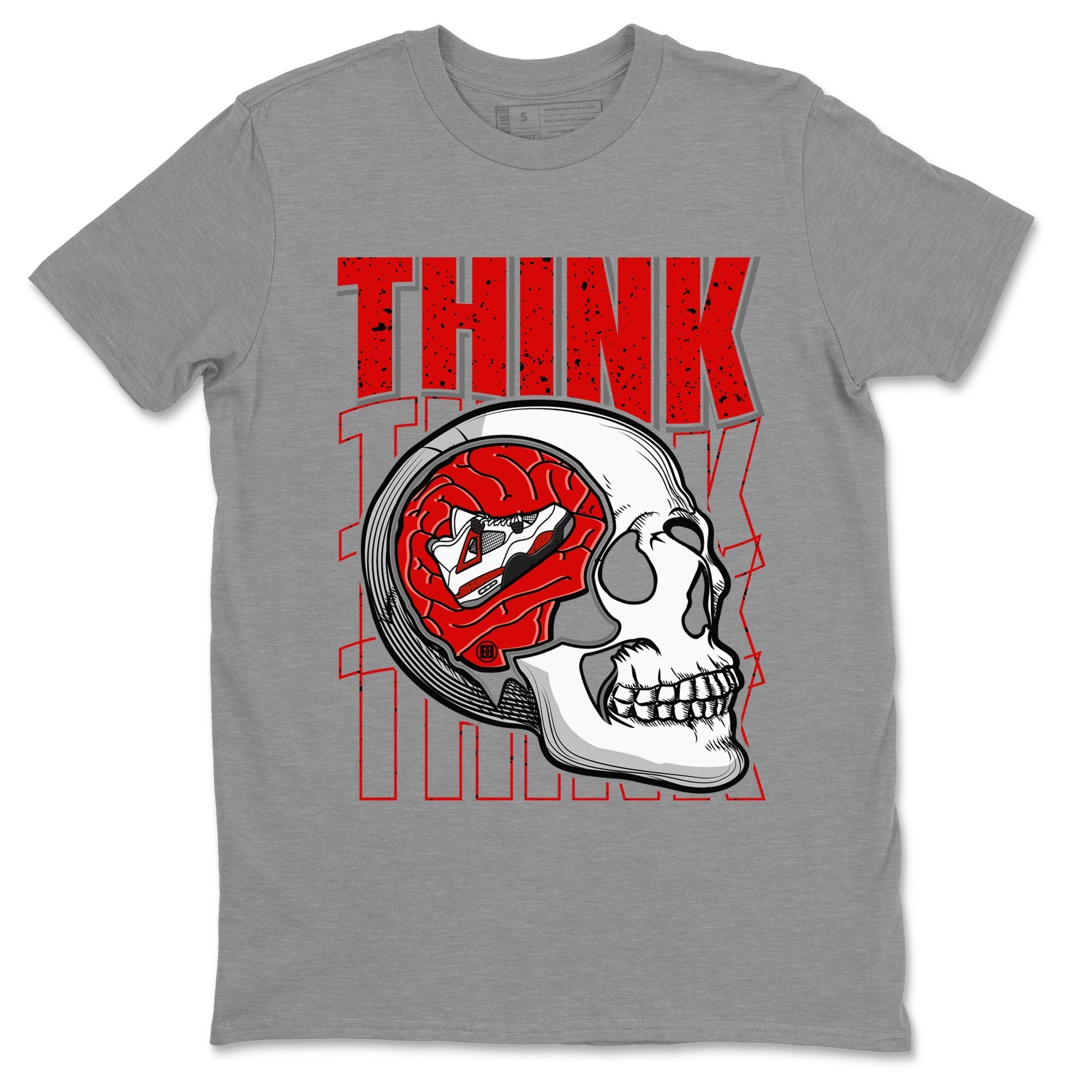 Air Jordan 4 Red Cement Sneaker Match Tees Think Think Think 4s Red Cement T-Shirts Sneaker Release Tees Unisex Shirts Heather Grey 2