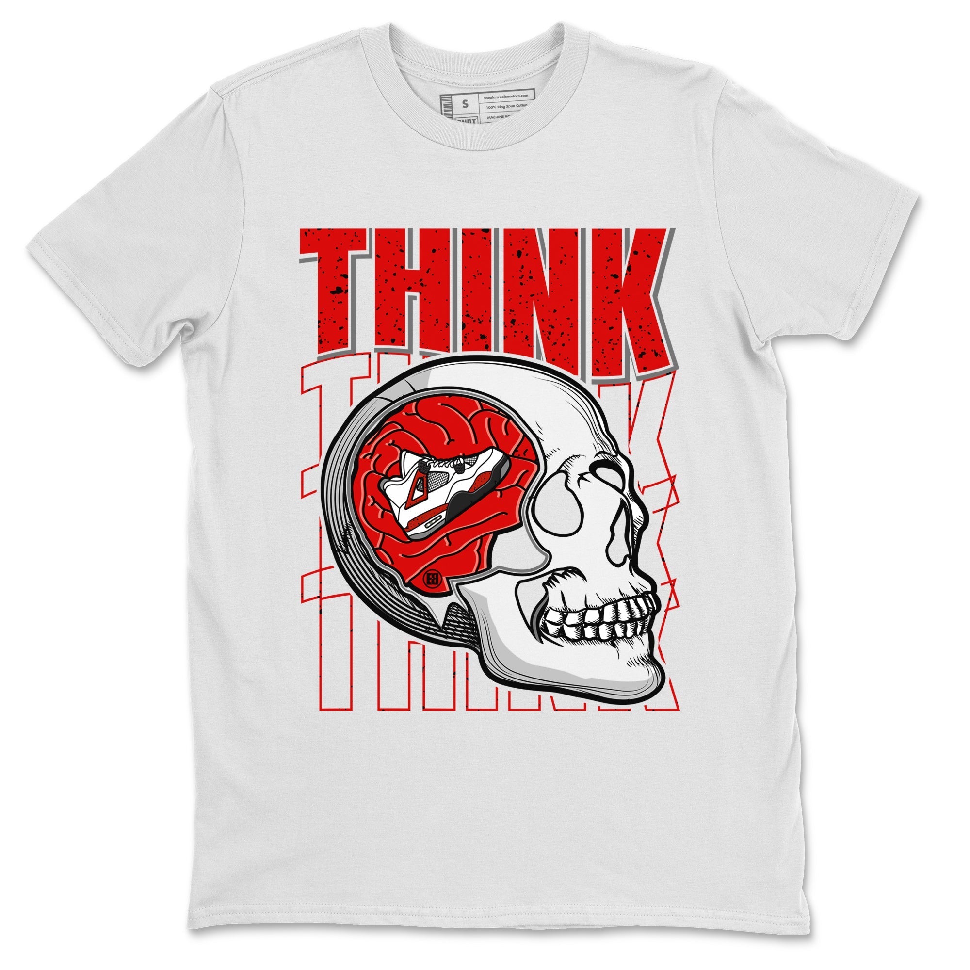 Air Jordan 4 Red Cement Sneaker Match Tees Think Think Think 4s Red Cement T-Shirts Sneaker Release Tees Unisex Shirts White 2