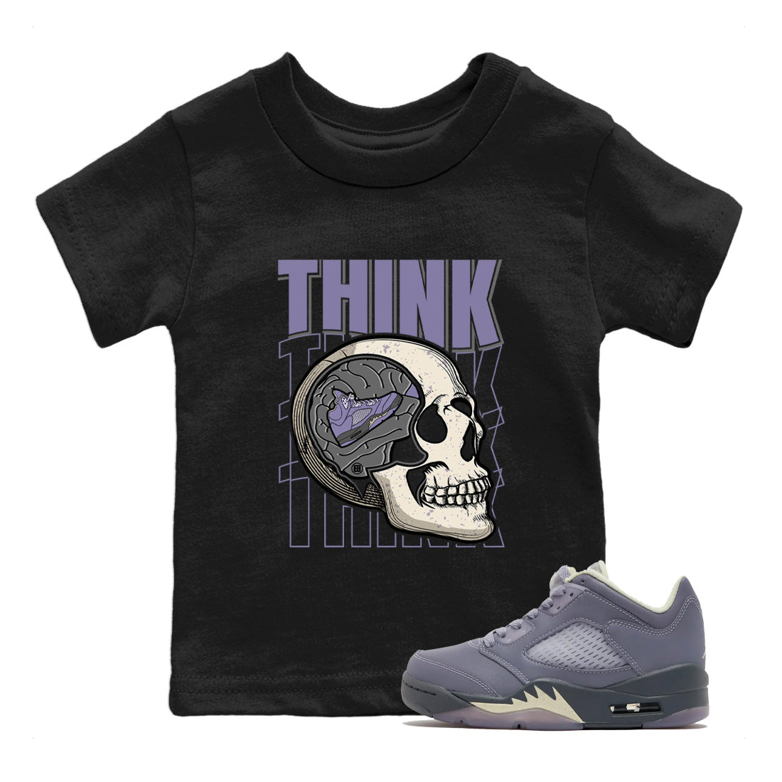 Air Jordan 5 Indigo Haze Sneaker Match Tees Think Think Think 5s Indigo Haze Tee Sneaker Release Tees Kids Shirts Black 1