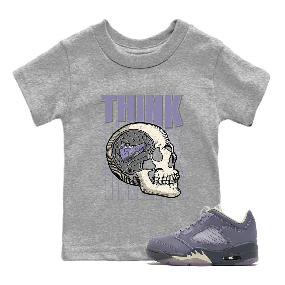 Air Jordan 5 Indigo Haze Sneaker Match Tees Think Think Think 5s Indigo Haze Tee Sneaker Release Tees Kids Shirts Heather Grey 1