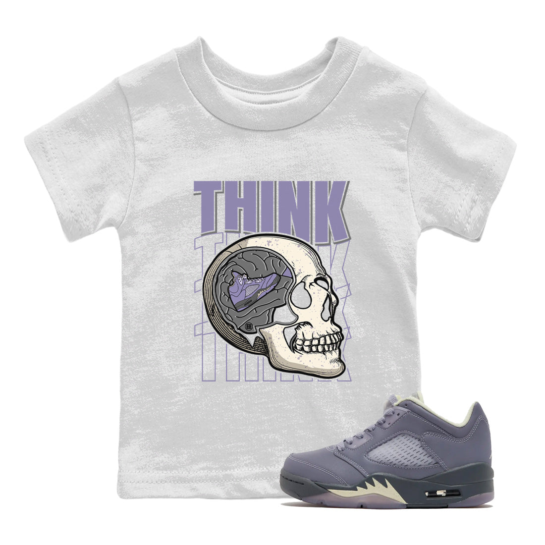 Air Jordan 5 Indigo Haze Sneaker Match Tees Think Think Think 5s Indigo Haze Tee Sneaker Release Tees Kids Shirts White 1