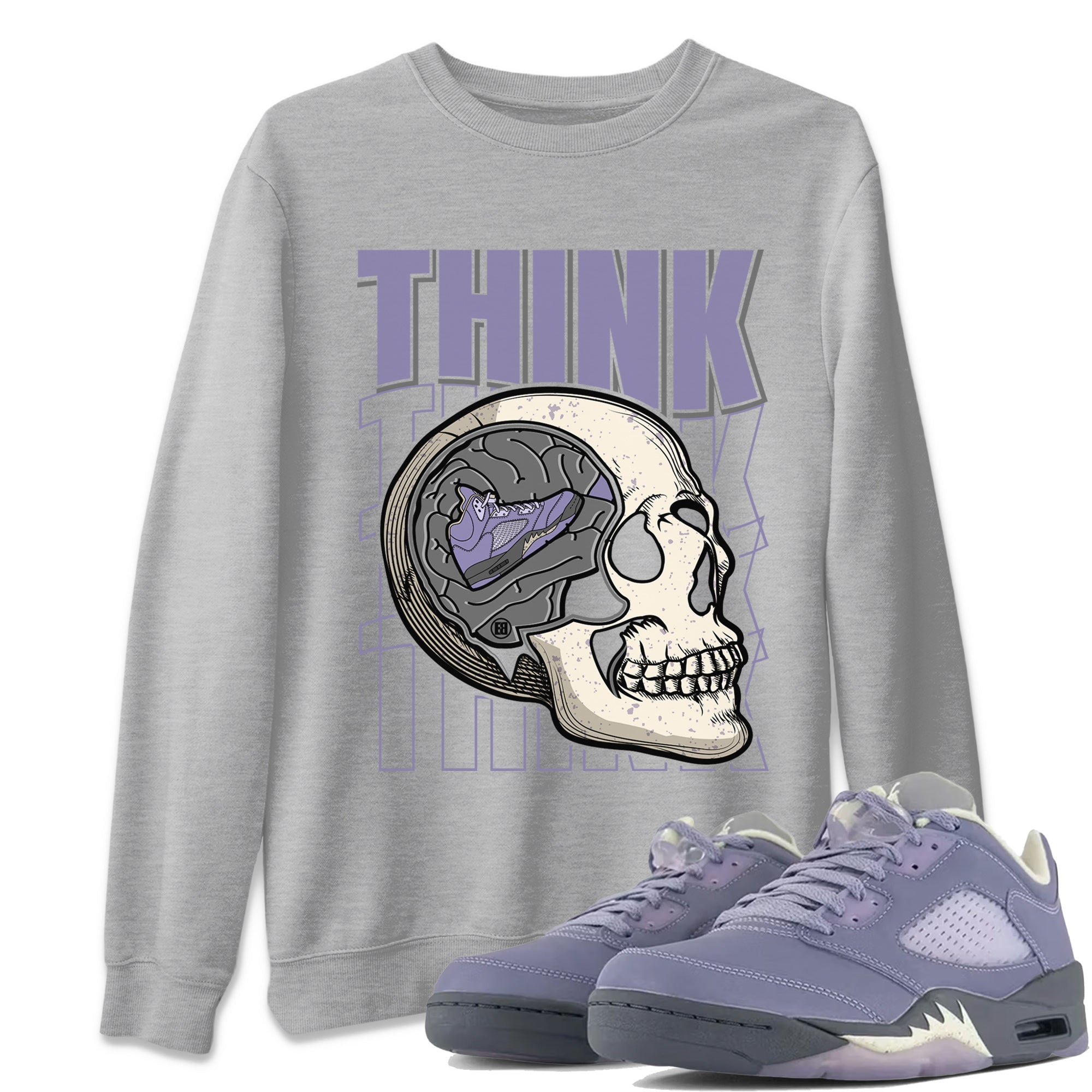 Air Jordan 5 Indigo Haze Sneaker Match Tees Think Think Think 5s Indigo Haze Shirts Sneaker Release Tees Unisex Shirts Heather Grey 1