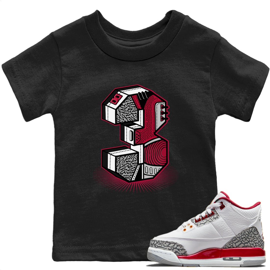 Jordan 3 Cardinal Sneaker Matching T-Shirt Three Statue Sneaker Tees Jordan 3 Cardinal Sneaker Release Tees Kids Shirts