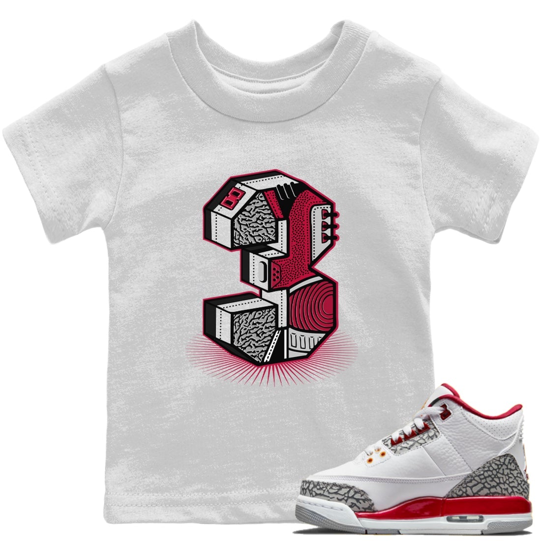 Jordan 3 Cardinal Sneaker Matching T-Shirt Three Statue Sneaker Tees Jordan 3 Cardinal Sneaker Release Tees Kids Shirts
