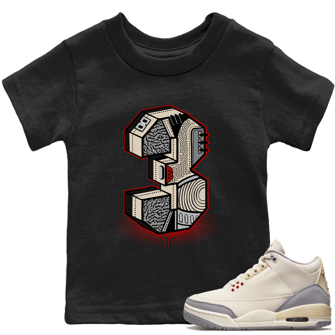 Jordan 3 Muslin Sneaker Matching T-Shirt Three Statue Sneaker Tees Jordan 3 Muslin Sneaker Release Tees Kids Shirts