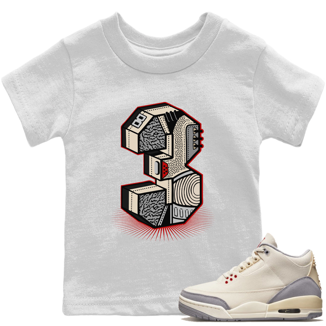 Jordan 3 Muslin Sneaker Matching T-Shirt Three Statue Sneaker Tees Jordan 3 Muslin Sneaker Release Tees Kids Shirts
