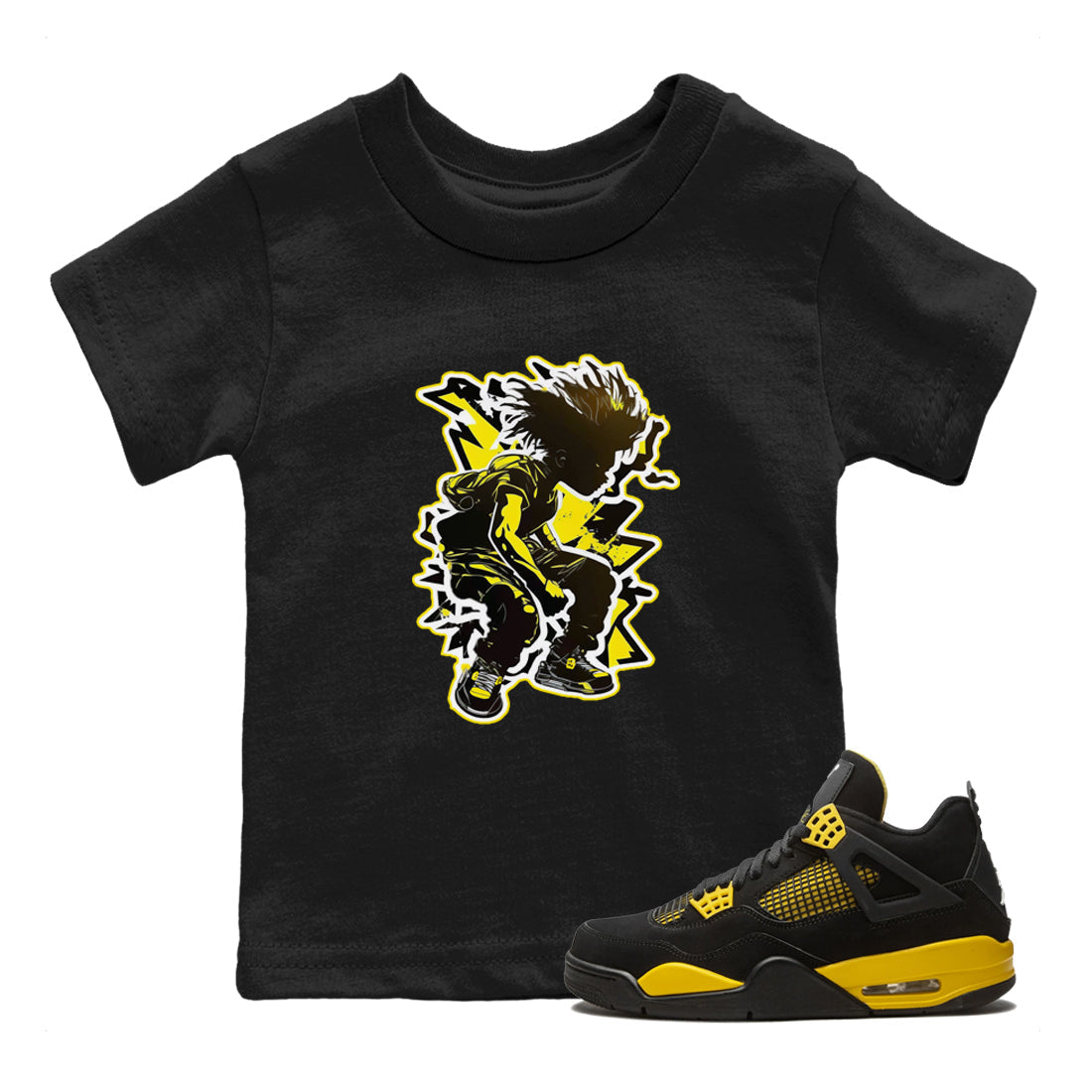 Air Jordan 4 Thunder Sneaker Match Tees Thunder boy Streetwear Sneaker Shirt Yellow AJ4 Thunder Sneaker Release Tees Kids Shirts Black 1