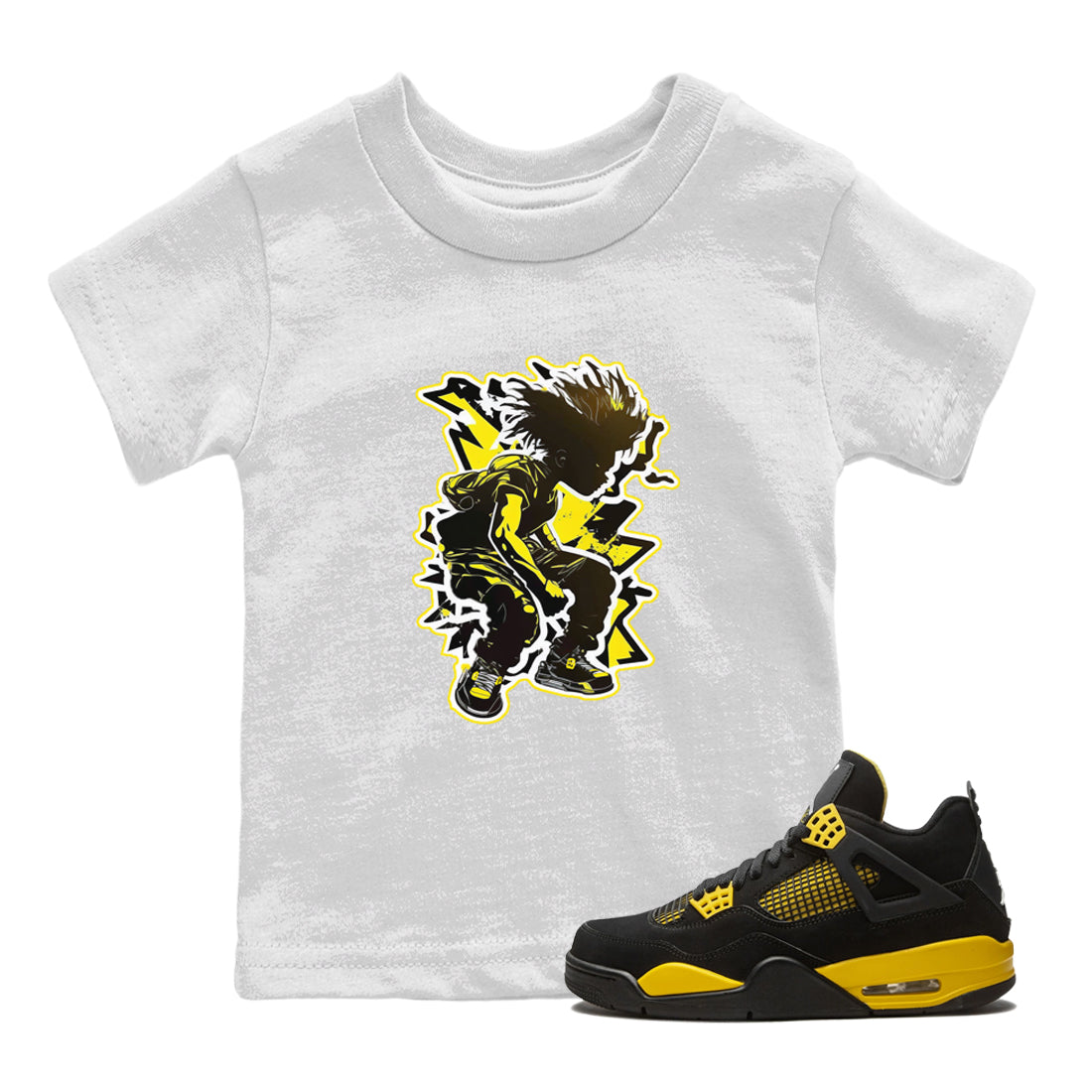 Air Jordan 4 Thunder Sneaker Match Tees Thunder boy Streetwear Sneaker Shirt Yellow AJ4 Thunder Sneaker Release Tees Kids Shirts White 1