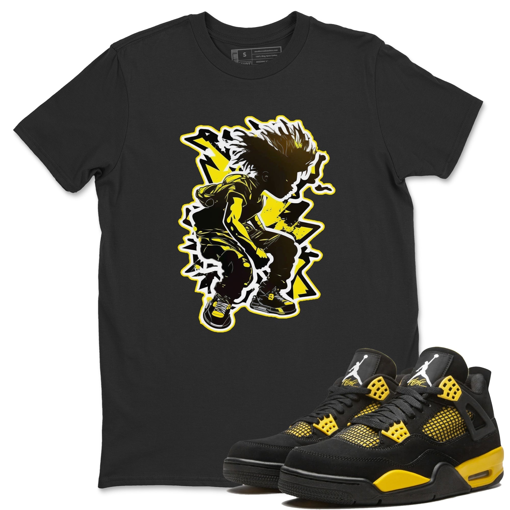 Air Jordan 4 Thunder Sneaker Match Tees Thunder boy Streetwear Sneaker Shirt Yellow AJ4 Thunder Sneaker Release Tees Unisex Shirts Black 1