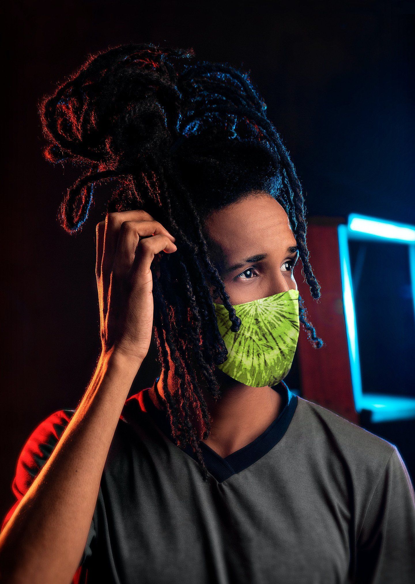 Air Jordan 6 Retro Electric Green Sneaker Matching Mask Outfits AJ6 Electric Green Sneaker Matching Accessories Collection Drip Gear Zone Sneaker Matching Clothing Unisex High Quality Face Mask Tie Dye Pattern design Mask 3