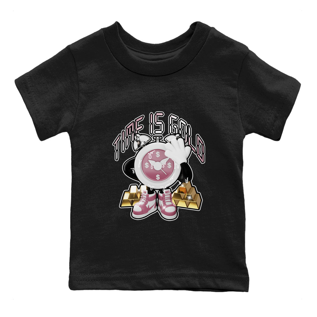 Air Jordan 1 Mauve shirt to match jordans Time Is Gold crew neck streetwear t-shirt AJ1Mauve Drip Gear Zone Baby Toddler Black 2 Sneaker Matching Tee