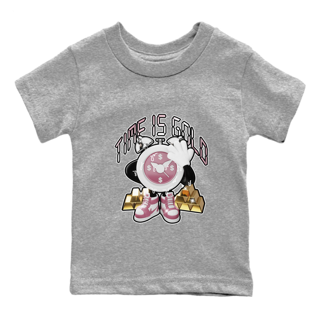 Air Jordan 1 Mauve shirt to match jordans Time Is Gold crew neck streetwear t-shirt AJ1Mauve Drip Gear Zone Baby Toddler Heather Grey 2 Sneaker Matching Tee