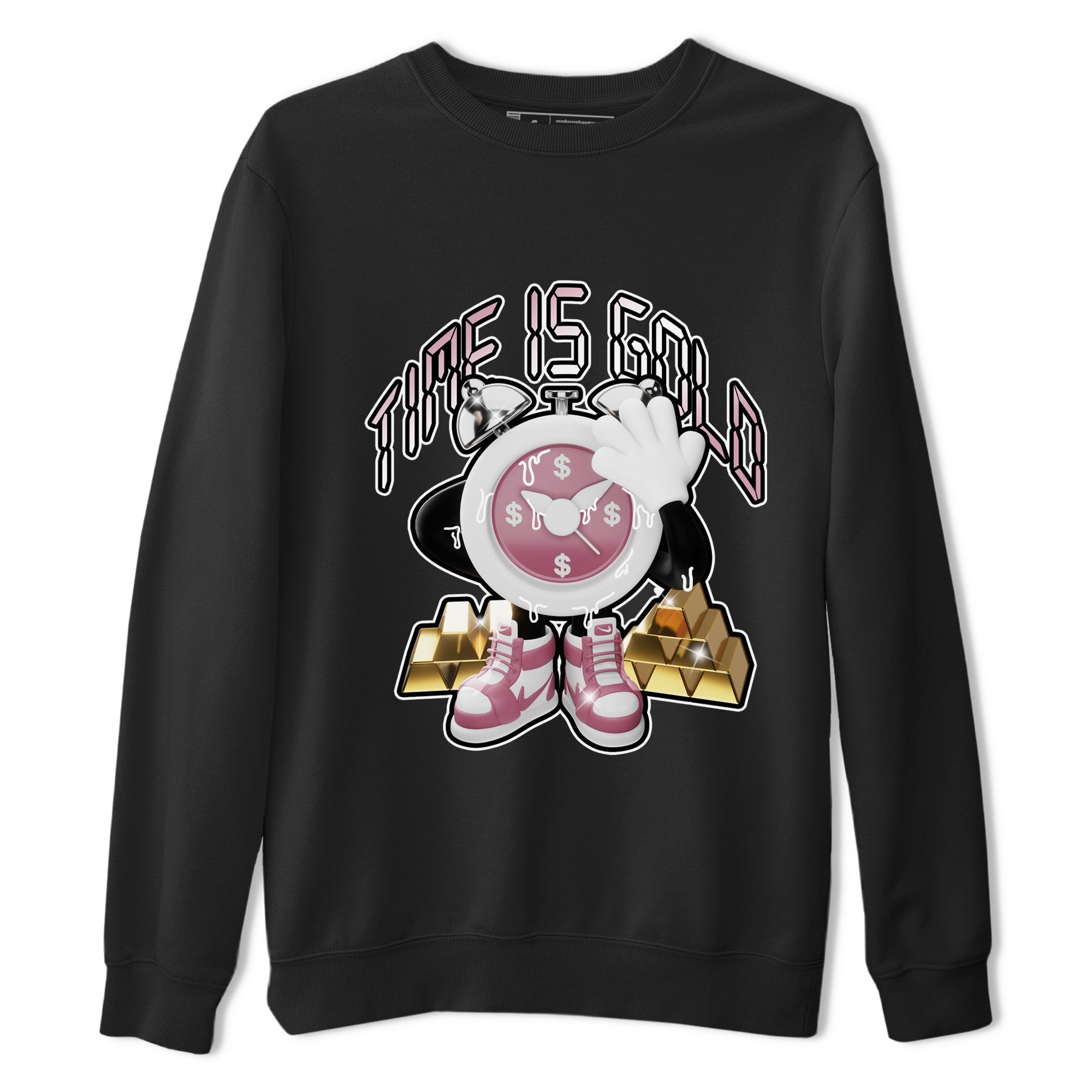 Air Jordan 1 Mauve shirt to match jordans Time Is Gold crew neck streetwear t-shirt AJ1Mauve Drip Gear Zone Unisex Black 2 Sneaker Matching Tee
