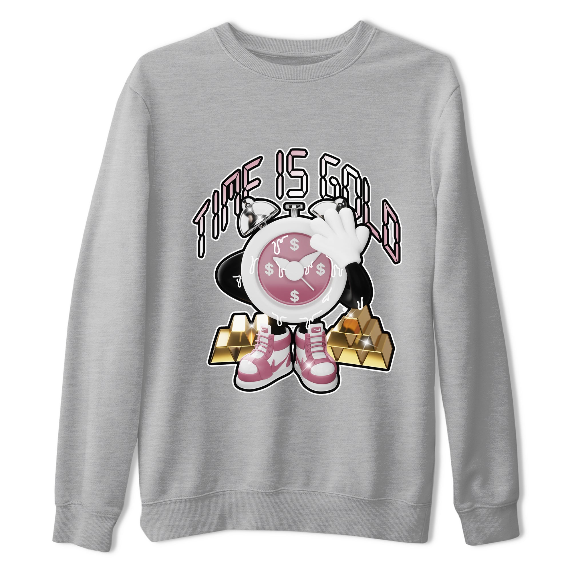 Air Jordan 1 Mauve shirt to match jordans Time Is Gold crew neck streetwear t-shirt AJ1Mauve Drip Gear Zone Unisex Heather Grey 2 Sneaker Matching Tee
