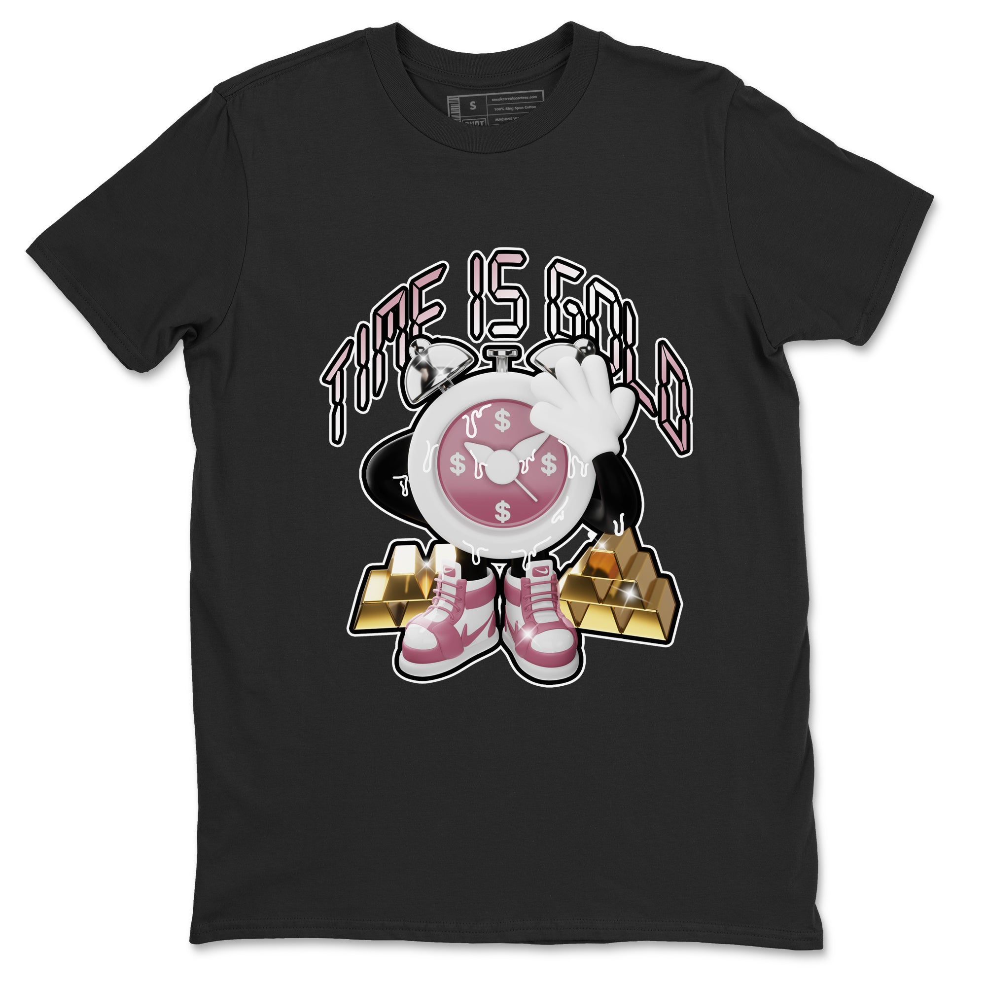 Air Jordan 1 Mauve shirt to match jordans Time Is Gold crew neck streetwear t-shirt AJ1Mauve Drip Gear Zone Unisex Black 2 Sneaker Matching Tee