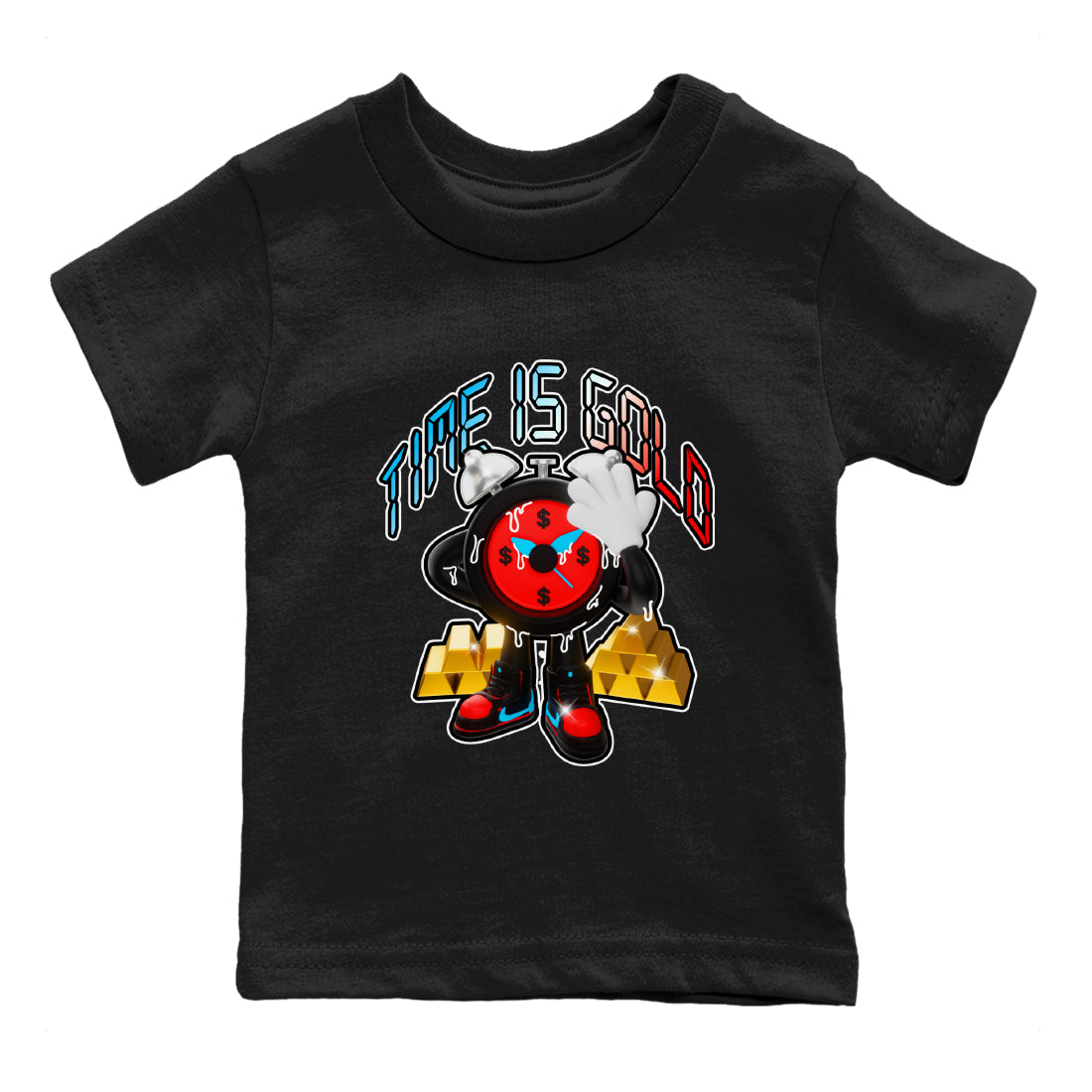 Air Jordan 1 UNC to Chicago shirt to match jordans Time Is Gold Streetwear Sneaker Shirt AJ1 UNC to Chicago Drip Gear Zone Sneaker Matching Clothing Baby Toddler Black 2 T-Shirt