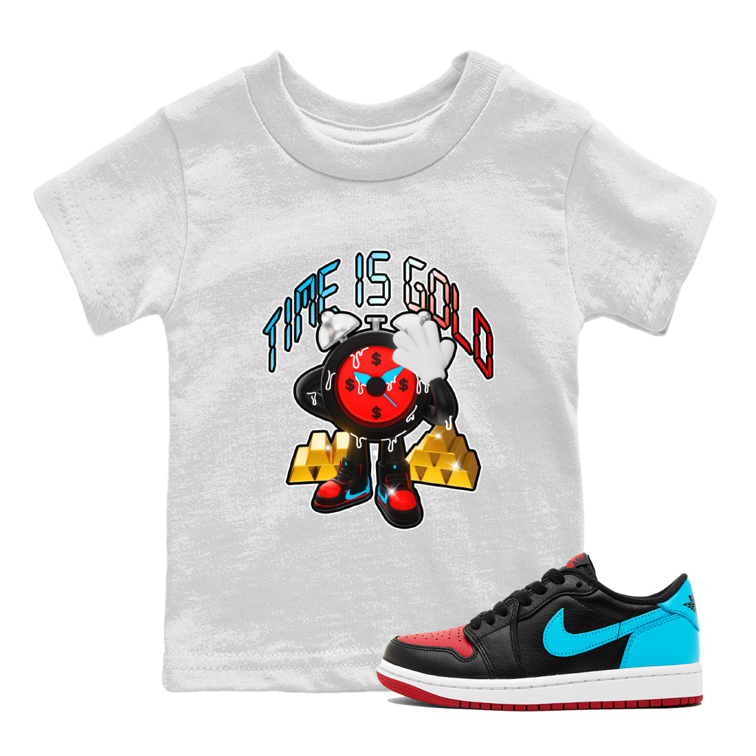 Air Jordan 1 UNC to Chicago shirt to match jordans Time Is Gold Streetwear Sneaker Shirt AJ1 UNC to Chicago Drip Gear Zone Sneaker Matching Clothing Baby Toddler White 1 T-Shirt