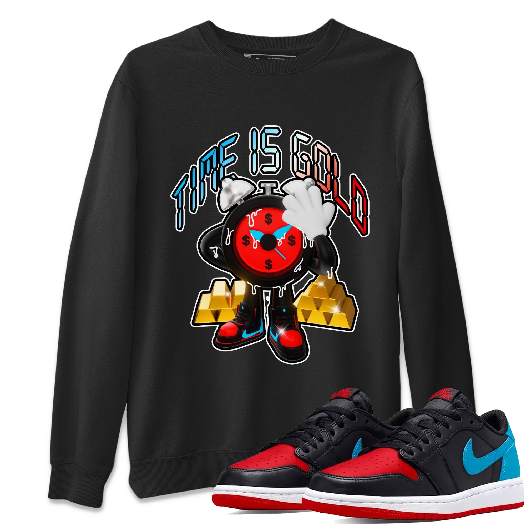 Air Jordan 1 UNC to Chicago shirt to match jordans Time Is Gold Streetwear Sneaker Shirt AJ1 UNC to Chicago Drip Gear Zone Sneaker Matching Clothing Unisex Black 1 T-Shirt