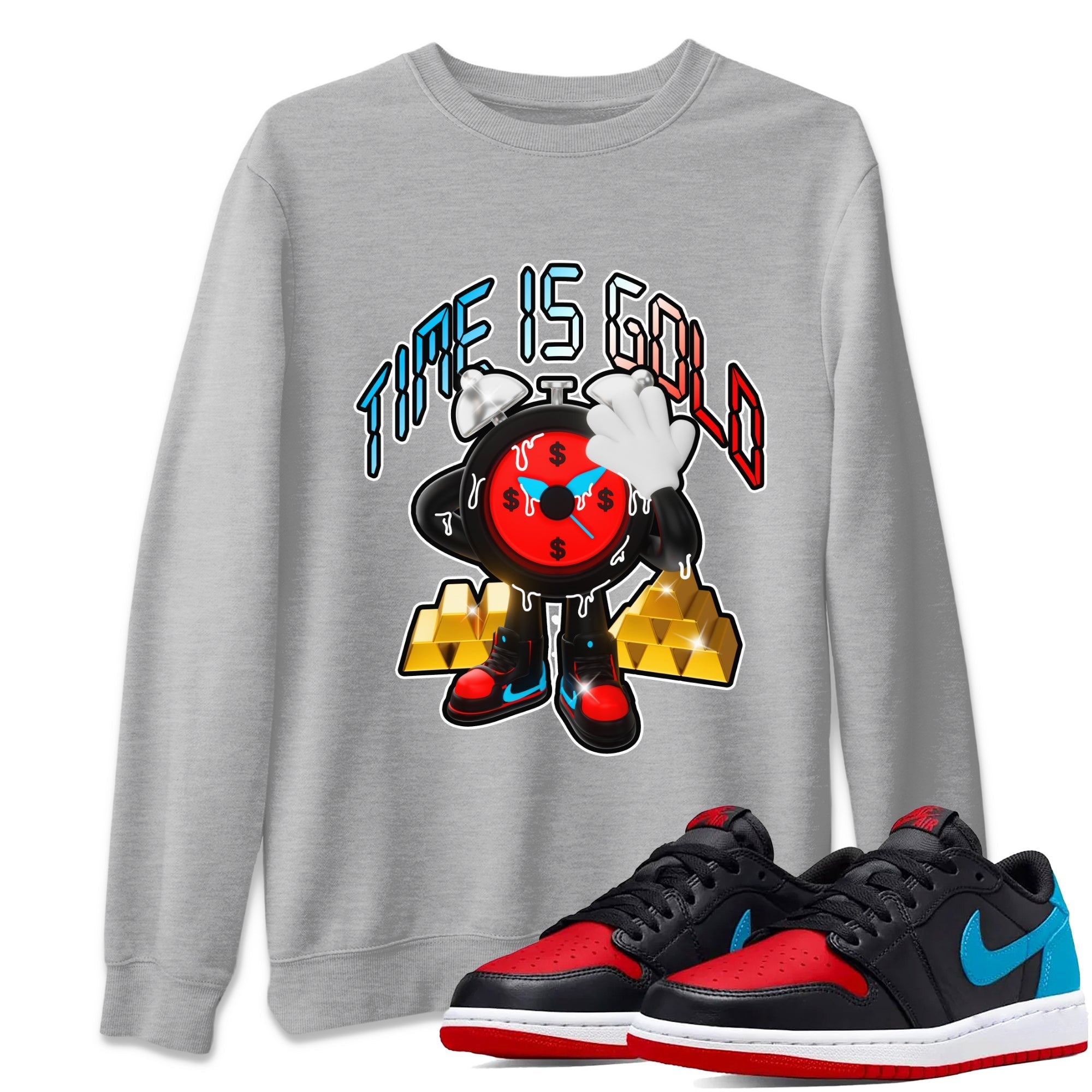 Air Jordan 1 UNC to Chicago shirt to match jordans Time Is Gold Streetwear Sneaker Shirt AJ1 UNC to Chicago Drip Gear Zone Sneaker Matching Clothing Unisex Heather Grey 1 T-Shirt