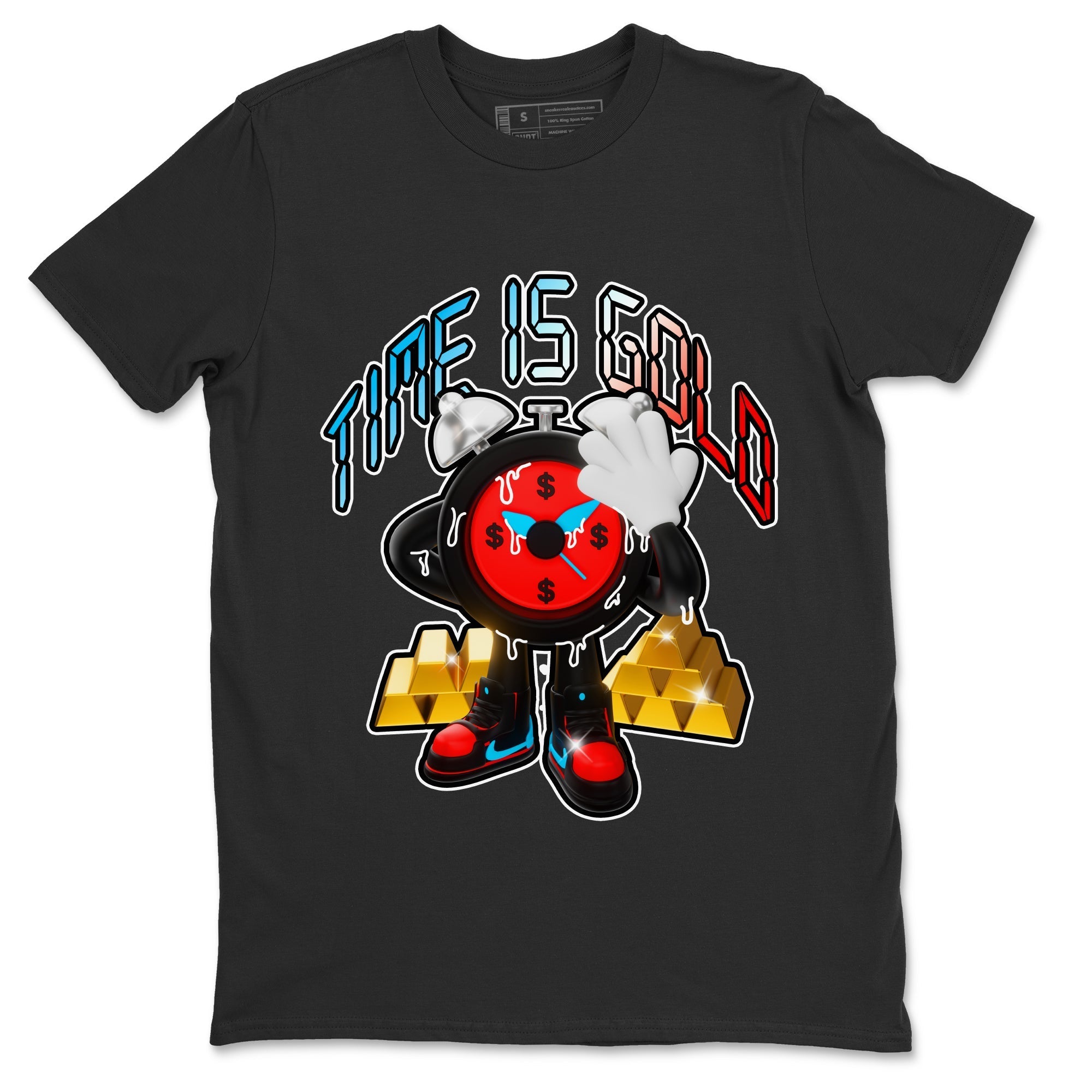 Air Jordan 1 UNC to Chicago shirt to match jordans Time Is Gold Streetwear Sneaker Shirt AJ1 UNC to Chicago Drip Gear Zone Sneaker Matching Clothing Unisex Black 2 T-Shirt