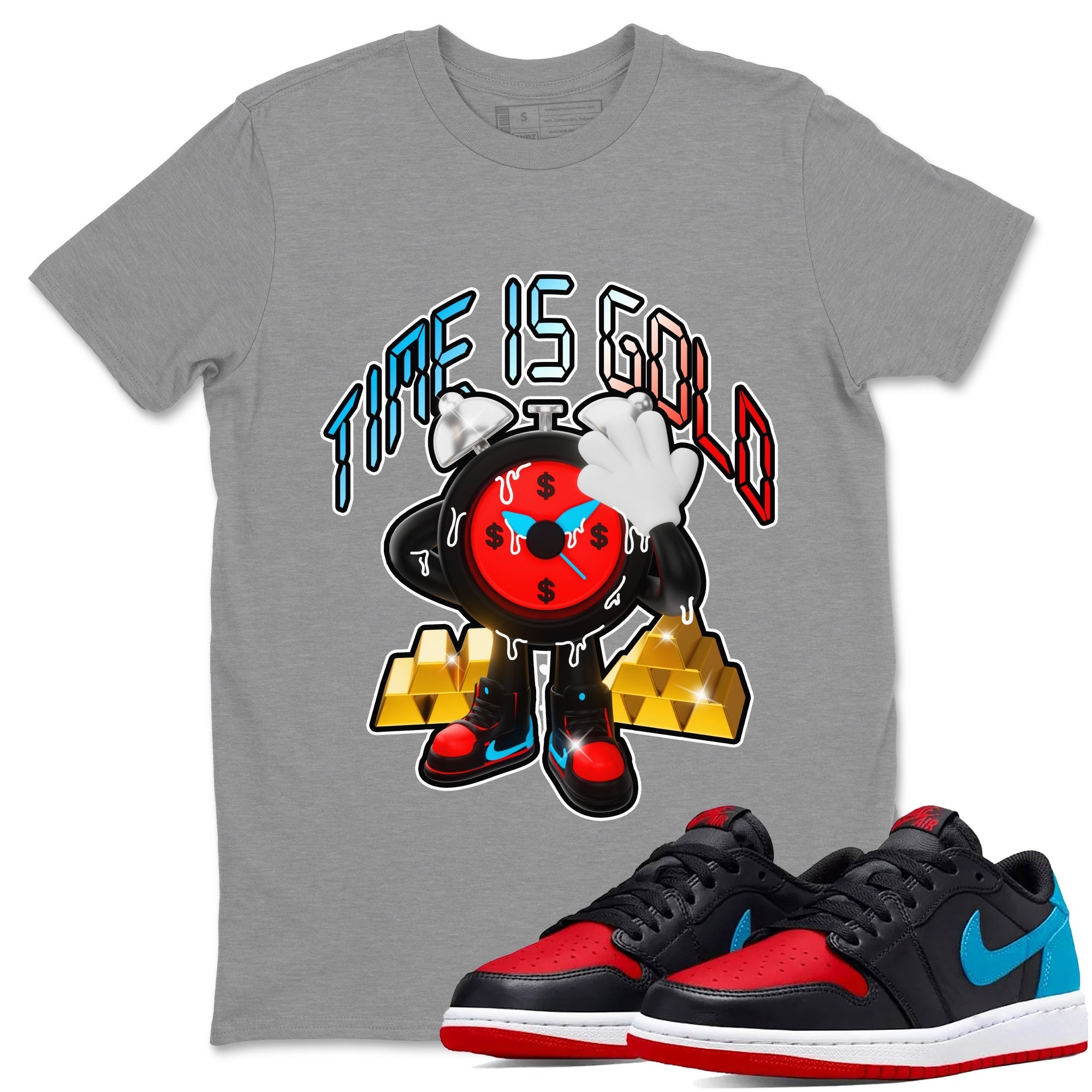 Air Jordan 1 UNC to Chicago shirt to match jordans Time Is Gold Streetwear Sneaker Shirt AJ1 UNC to Chicago Drip Gear Zone Sneaker Matching Clothing Unisex Heather Grey 1 T-Shirt