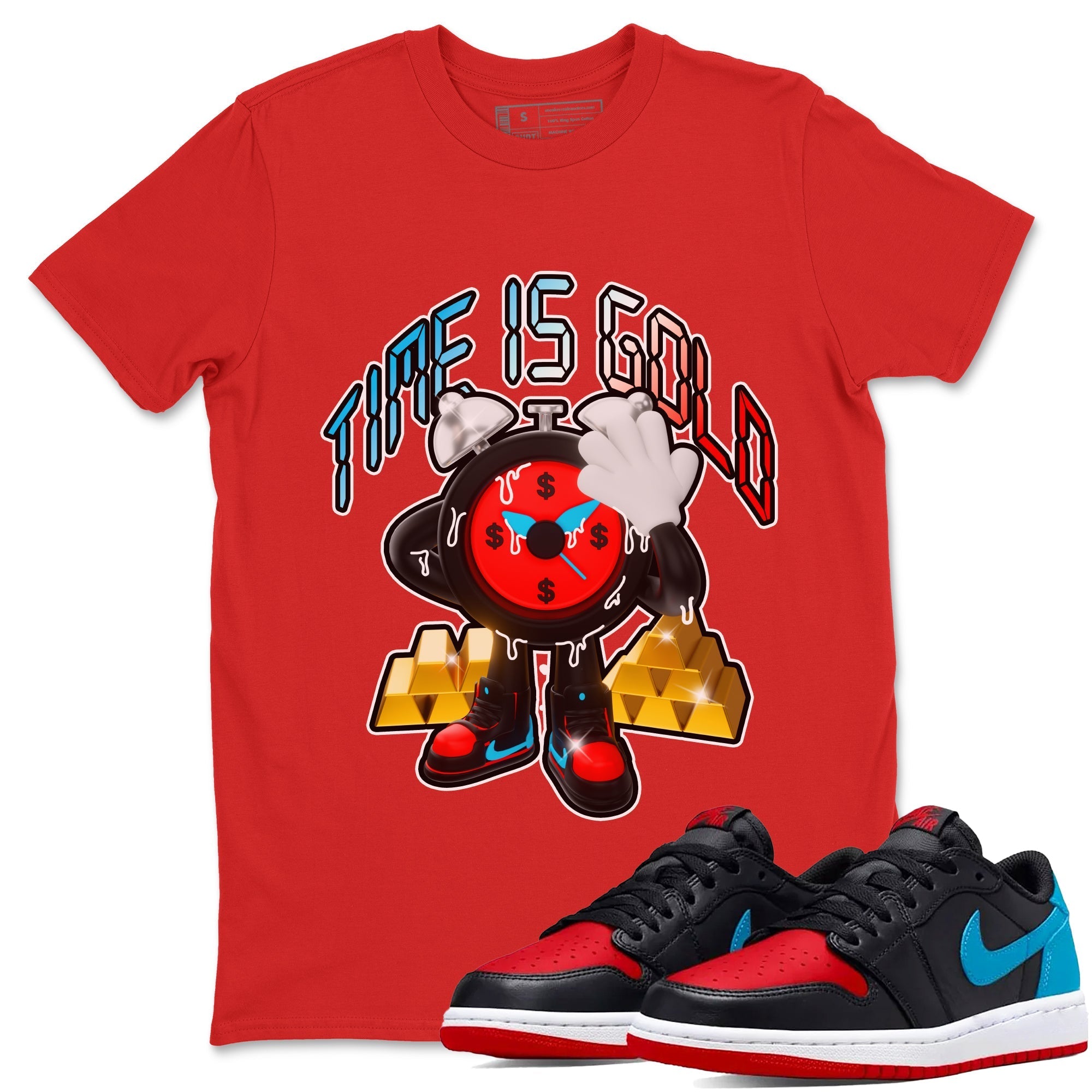 Air Jordan 1 UNC to Chicago shirt to match jordans Time Is Gold Streetwear Sneaker Shirt AJ1 UNC to Chicago Drip Gear Zone Sneaker Matching Clothing Unisex Red 1 T-Shirt