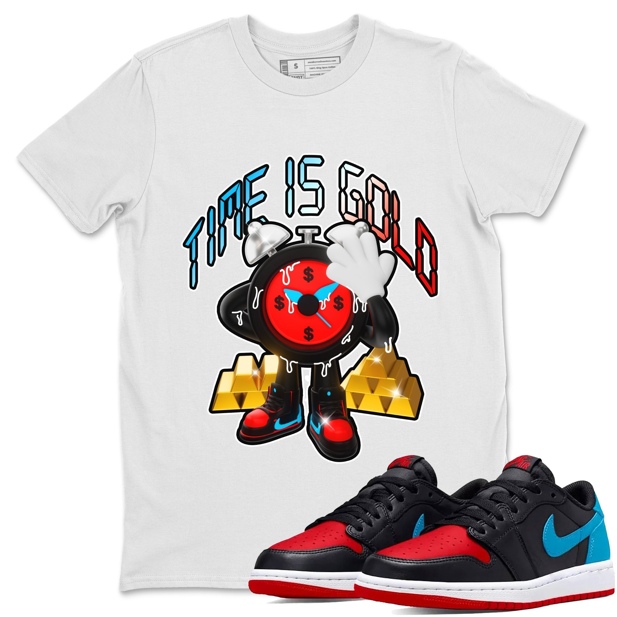 Air Jordan 1 UNC to Chicago shirt to match jordans Time Is Gold Streetwear Sneaker Shirt AJ1 UNC to Chicago Drip Gear Zone Sneaker Matching Clothing Unisex White 1 T-Shirt