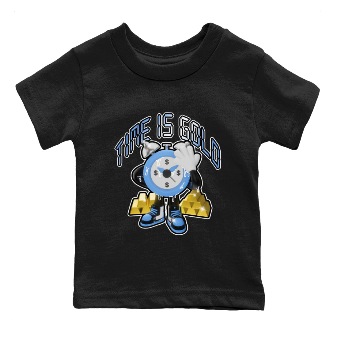 Air Jordan 1 UNC Toe shirt to match jordans Time Is Gold Streetwear Sneaker Shirt AJ1 UNC Toe Drip Gear Zone Sneaker Matching Clothing Baby Toddler Black 2 T-Shirt
